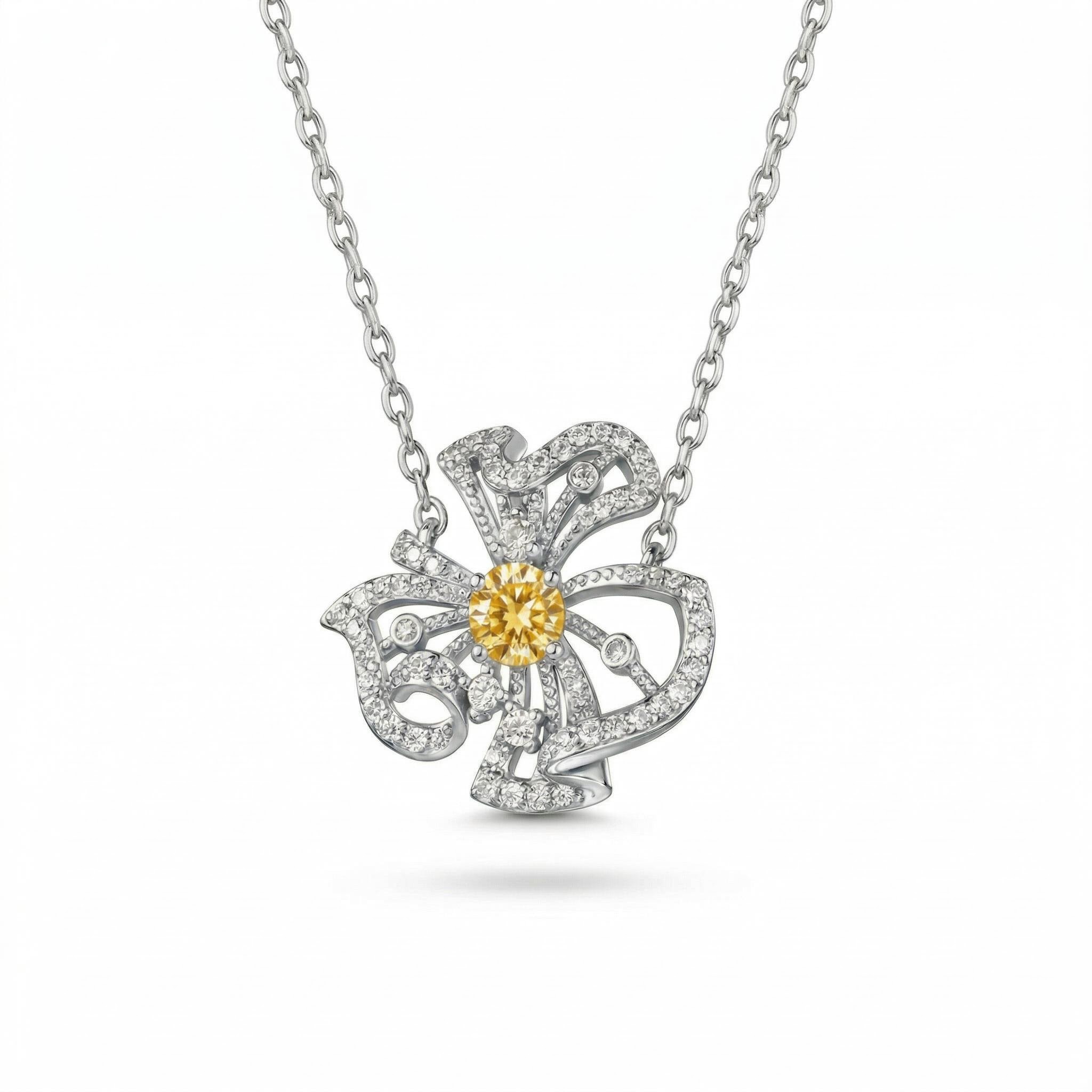 2.2 ct.tw. Waving Floral Round Cut S925 Silver Pendant Necklace 2.2 ct.tw. Waving Floral Round Cut S925 Silver Pendant Necklace
