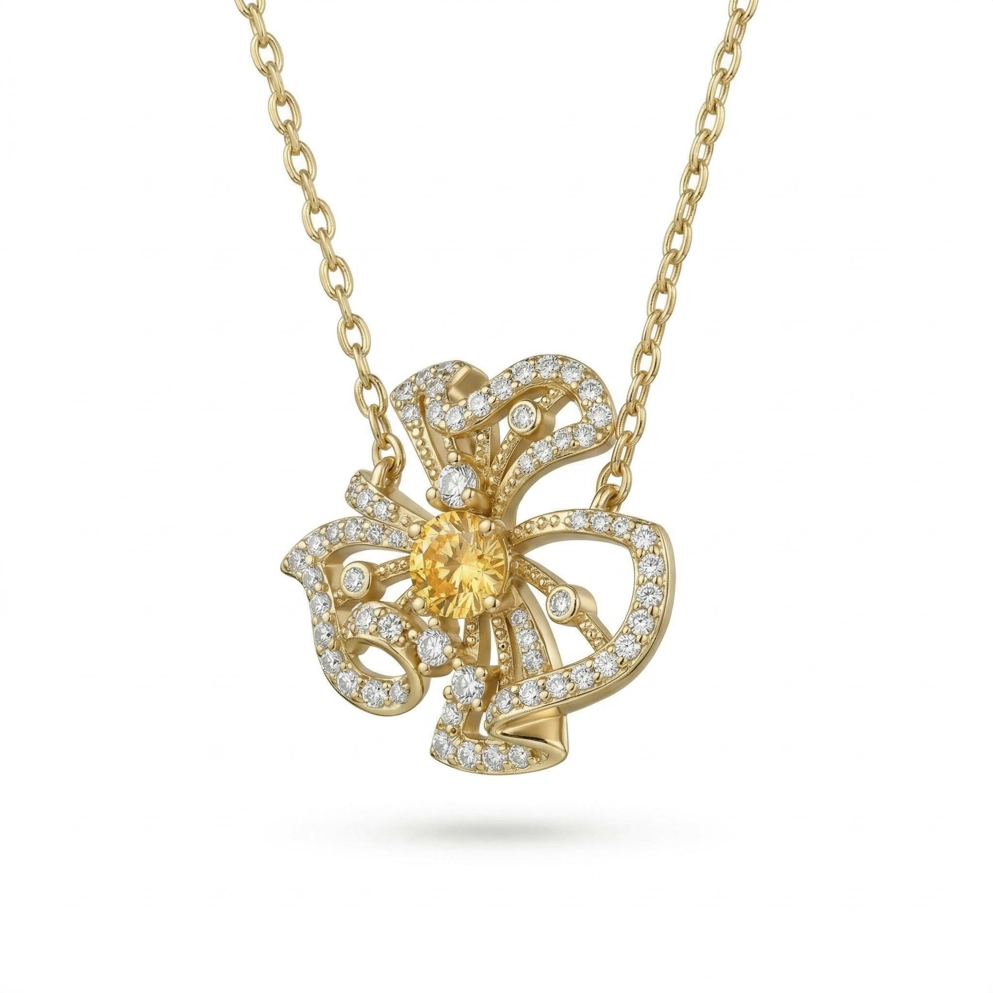 2.2 ct.tw. Waving Floral Round Cut S925 Silver Pendant Necklace 2.2 ct.tw. Waving Floral Round Cut S925 Silver Pendant Necklace