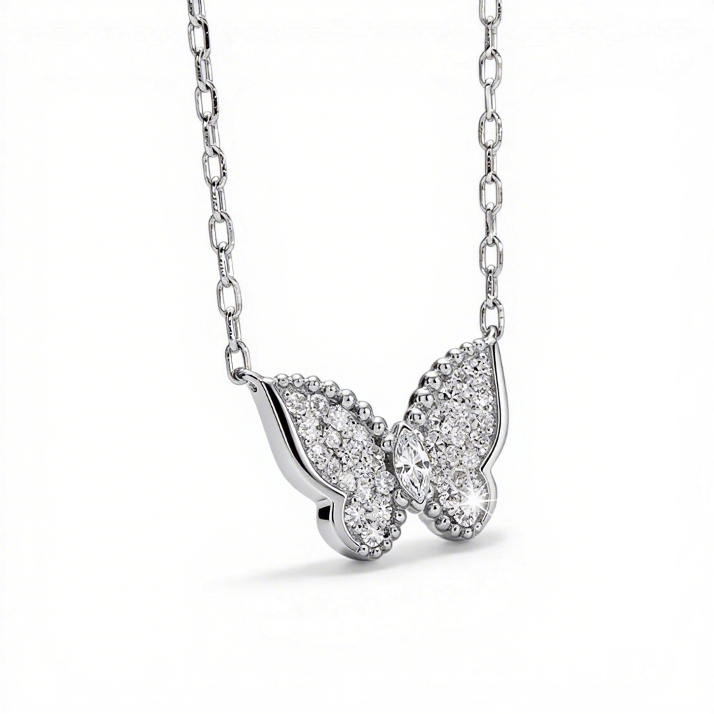 1.2 ct.tw Sparkling Butterfly Marquise Cut S925 Silver Pendant Necklace