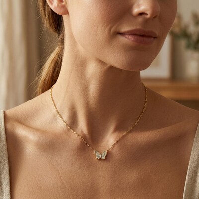 1.2 ct.tw. Sparkling Butterfly Marquise Cut S925 Silver Pendant Necklace