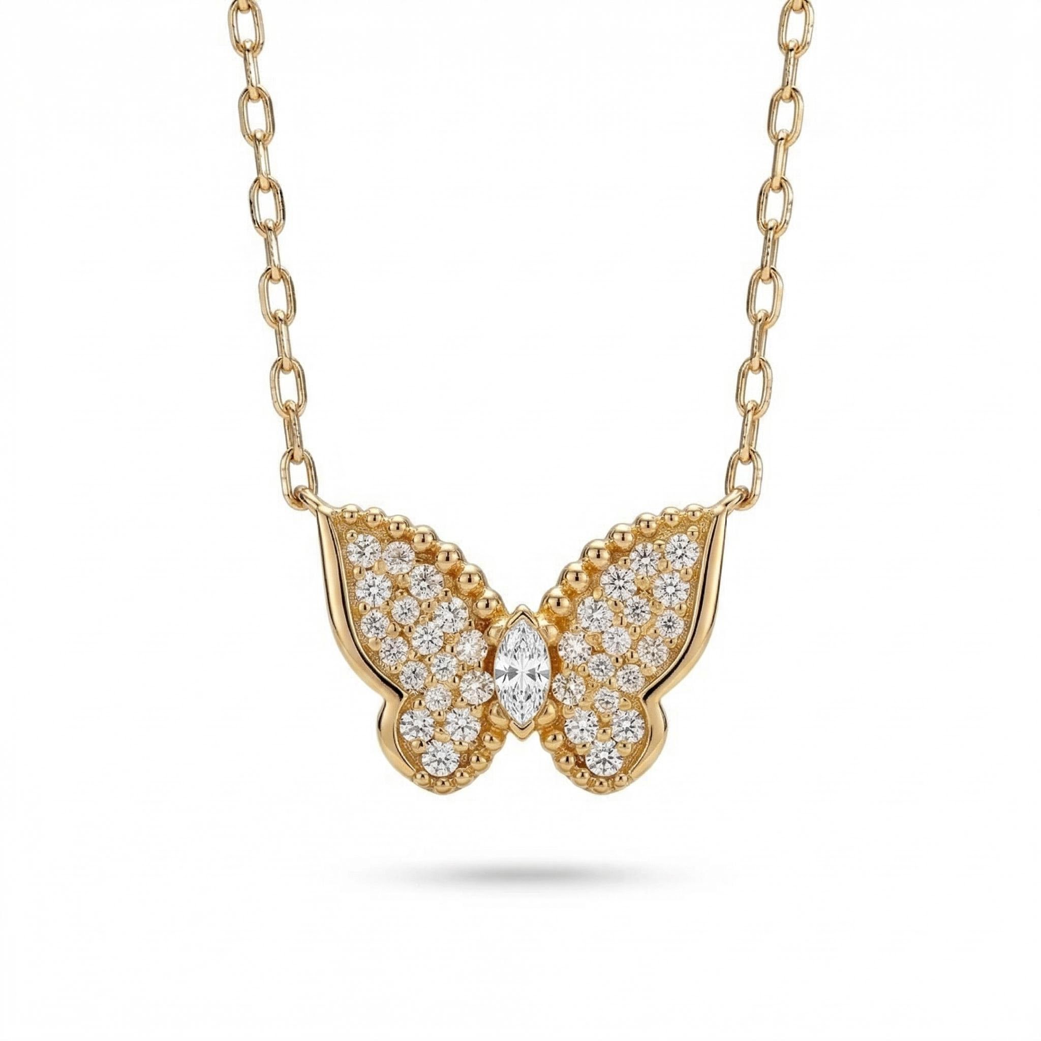 0.44 ct.tw. Sparkling Butterfly Marquise Cut S925 Silver Pendant Necklace