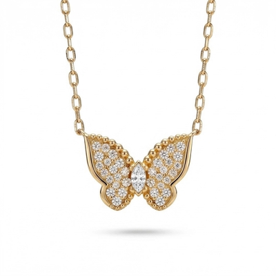 1.2 ct.tw. Sparkling Butterfly Marquise Cut S925 Silver Pendant Necklace