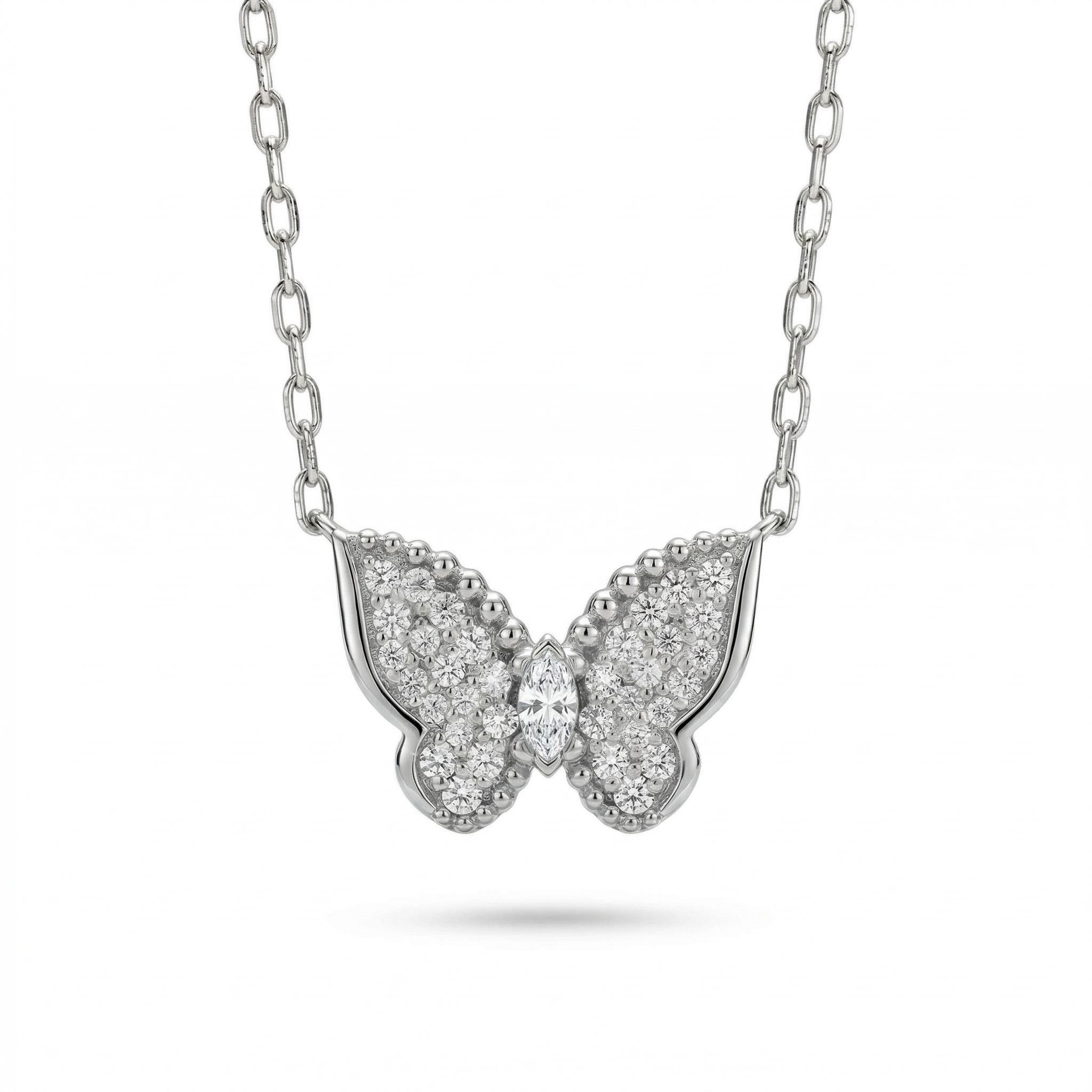 0.44 ct.tw. Sparkling Butterfly Marquise Cut S925 Silver Pendant Necklace
