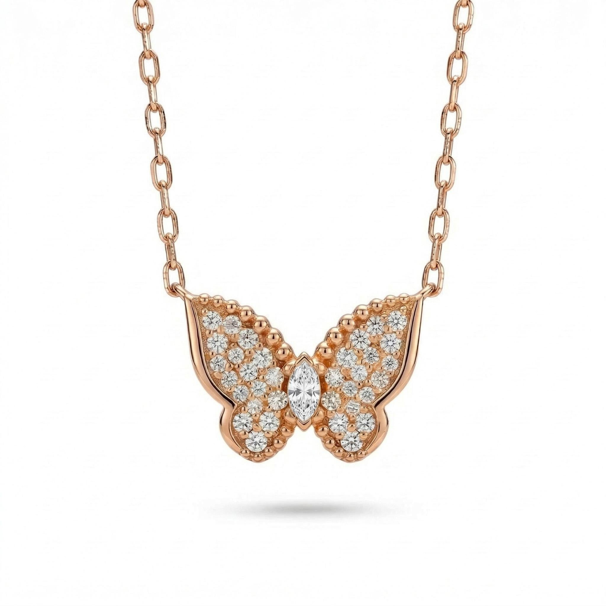 0.44 ct.tw. Sparkling Butterfly Marquise Cut S925 Silver Pendant Necklace