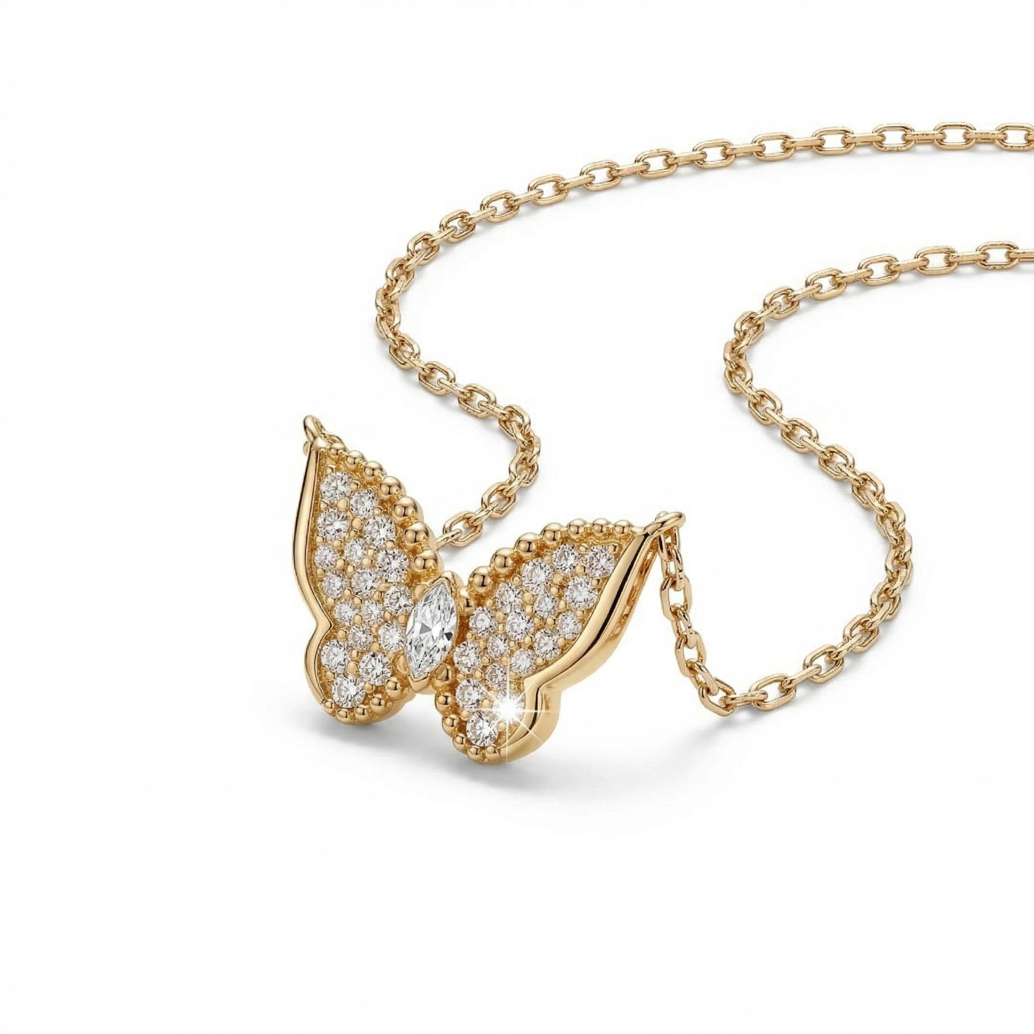 0.44 ct.tw. Sparkling Butterfly Marquise Cut S925 Silver Pendant Necklace