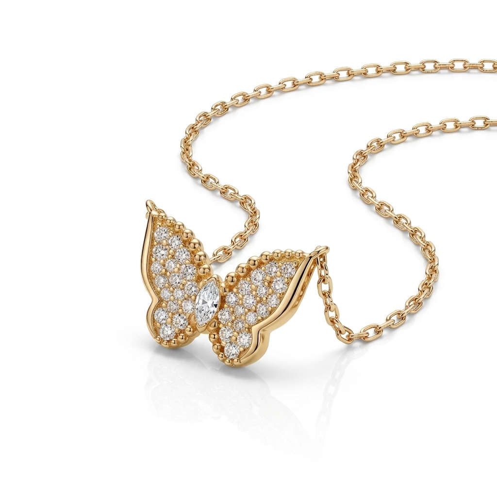 0.44 ct.tw. Sparkling Butterfly Marquise Cut S925 Silver Pendant Necklace 0.44 ct.tw. Sparkling Butterfly Marquise Cut S925 Silver Pendant Necklace