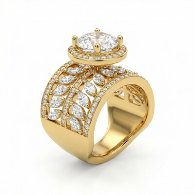 7.85Ct CTW Halo & Paved Band Round&Marquise Cut VVS Moissanite S925 Silver Engagement Ring