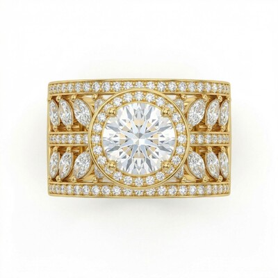 7.85Ct CTW Halo & Paved Band Round&Marquise Cut VVS Moissanite S925 Silver Engagement Ring