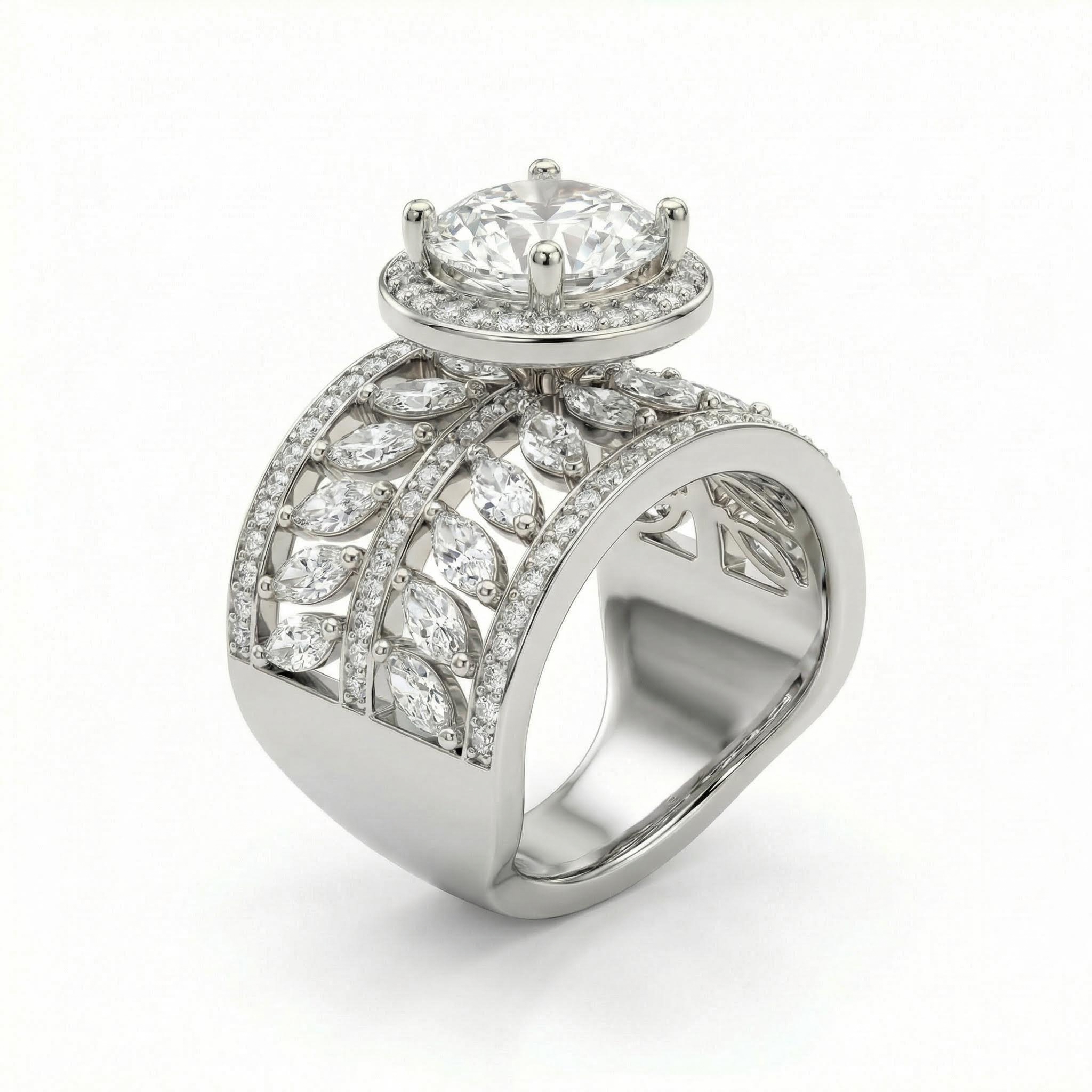 7.85Ct CTW Halo & Paved Band Round&Marquise Cut VVS Moissanite S925 Silver Engagement Ring 7.85Ct CTW Halo & Paved Band Round&Marquise Cut VVS Moissanite S925 Silver Engagement Ring