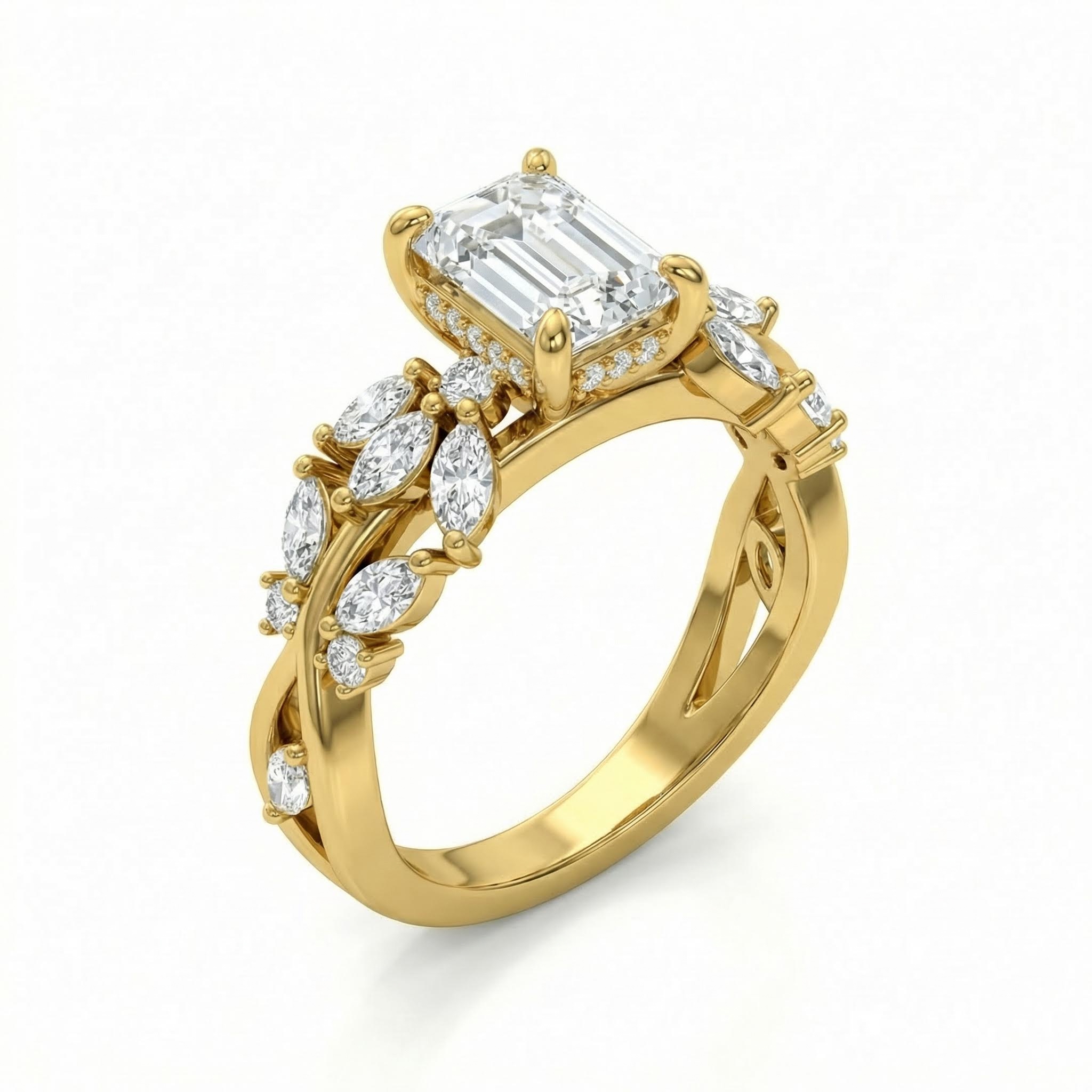 3.0Ct  CTW Vine-Inspired Twisted Emerald Cut VVS Moissanite Engagement Ring