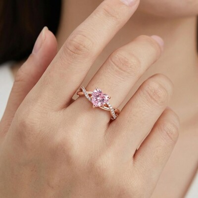 2.14ct. tw. Pink Heart Cut Twisted S925 Silver Engagement Ring