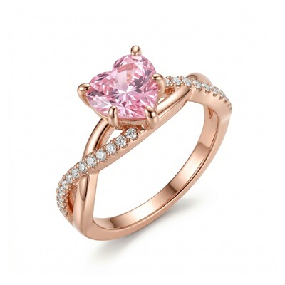 2.14Ct CTW Pink Heart Cut Twisted S925 Silver Engagement Ring