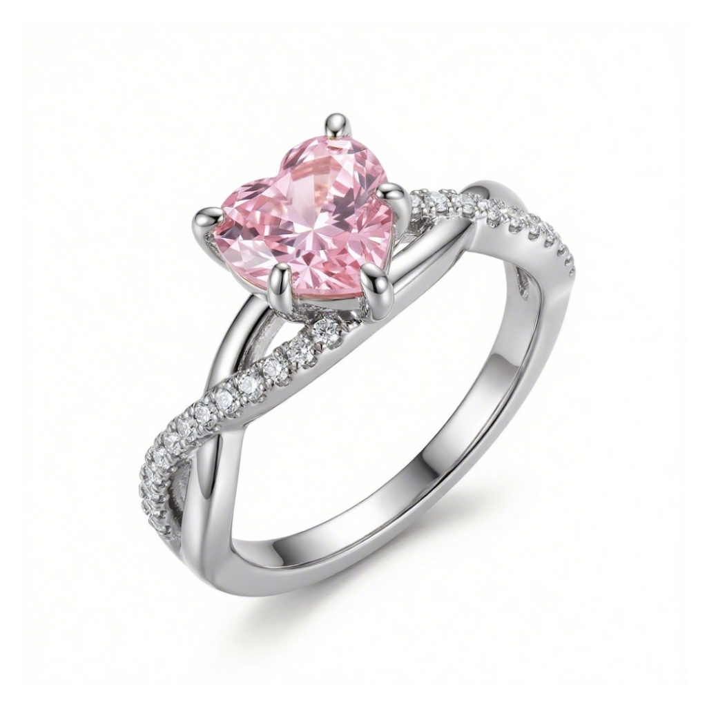2.14Ct CTW Pink Heart Cut Twisted S925 Silver Engagement Ring
