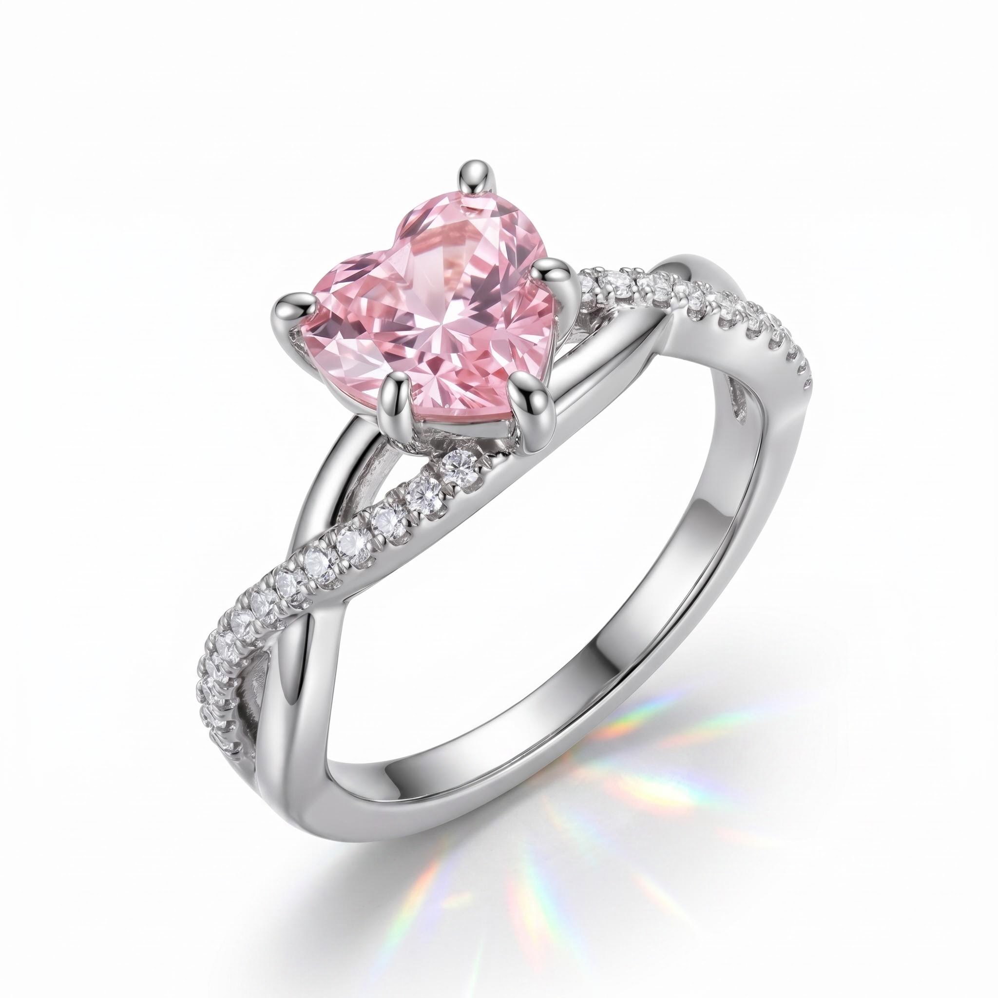 2.14ct. tw. Pink Heart Cut Twisted S925 Silver Engagement Ring 2.14ct. tw. Pink Heart Cut Twisted S925 Silver Engagement Ring