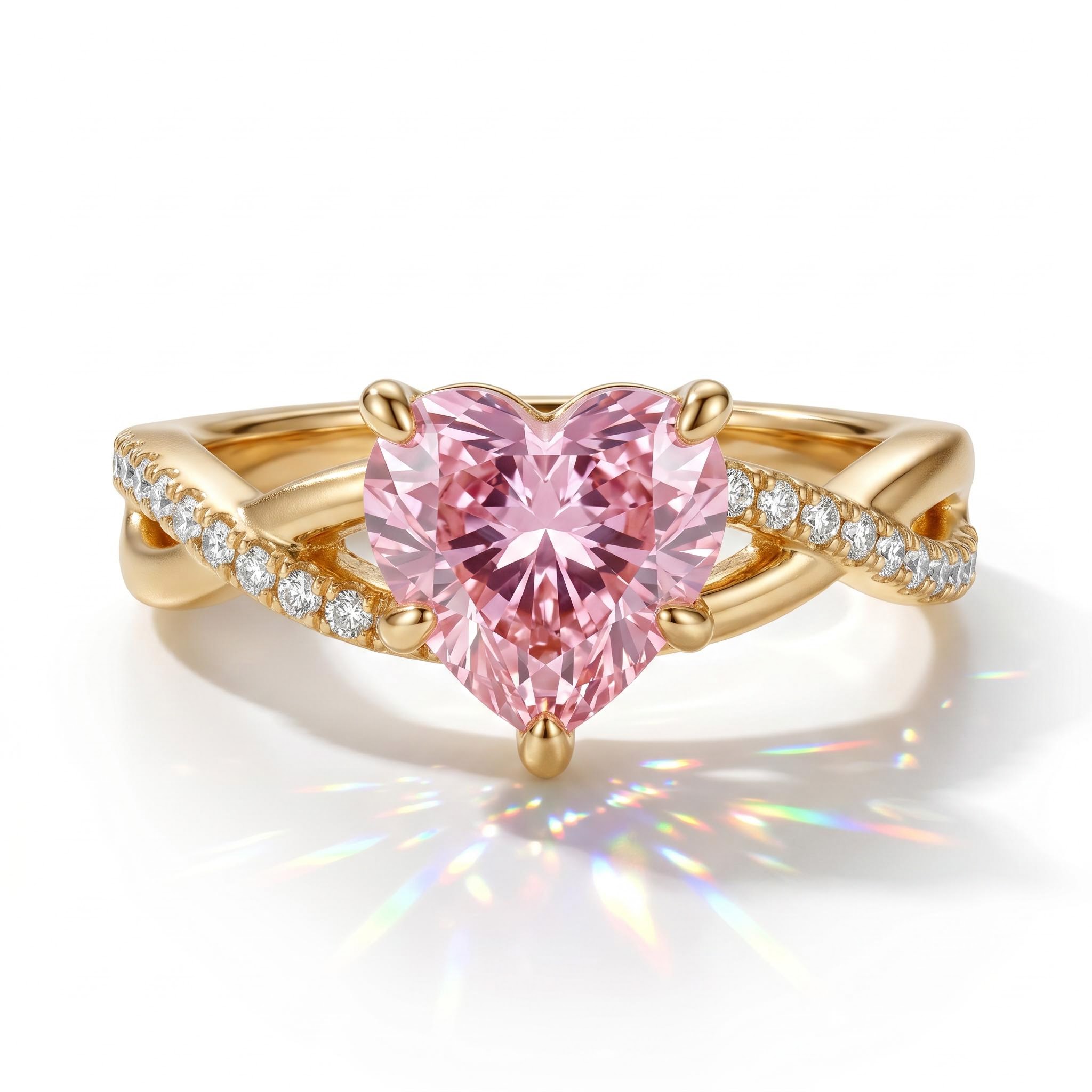 2.14ct. tw. Pink Heart Cut Twisted S925 Silver Engagement Ring 2.14ct. tw. Pink Heart Cut Twisted S925 Silver Engagement Ring