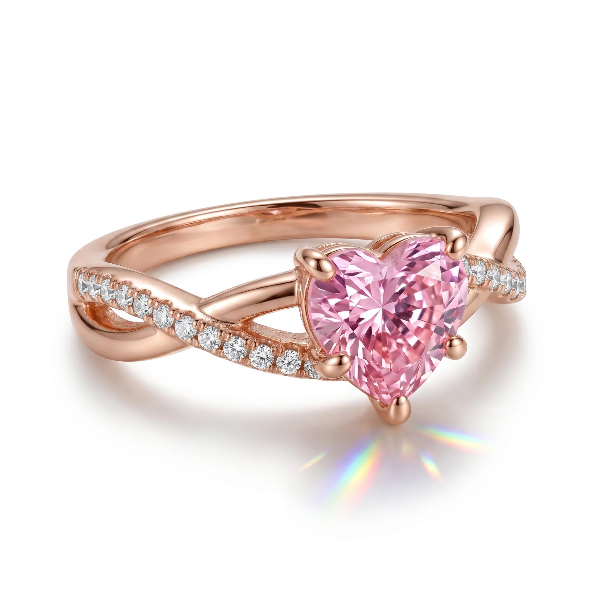 2.14ct. tw. Pink Heart Cut Twisted S925 Silver Engagement Ring 2.14ct. tw. Pink Heart Cut Twisted S925 Silver Engagement Ring