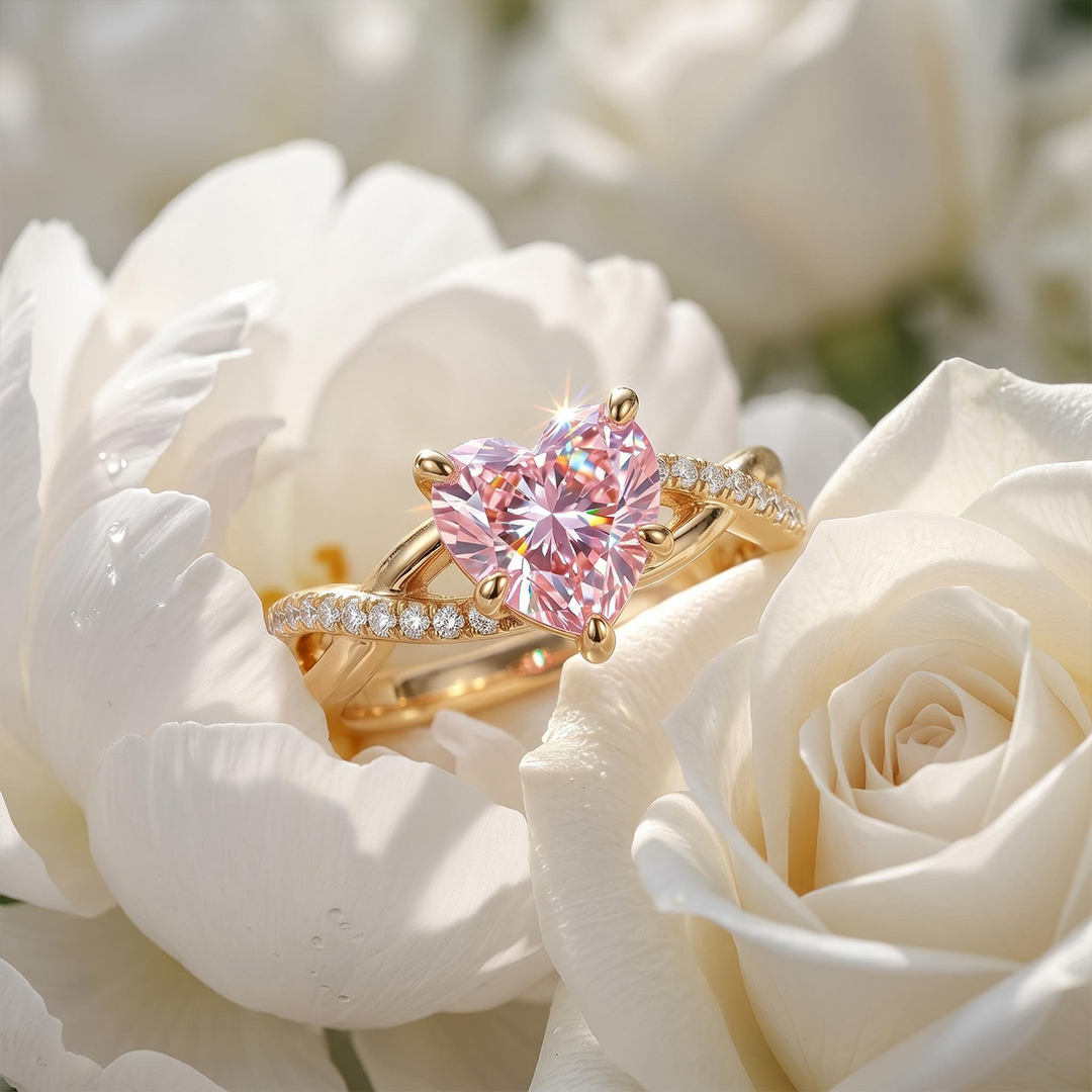 2.14ct. tw. Pink Heart Cut Twisted S925 Silver Engagement Ring 2.14ct. tw. Pink Heart Cut Twisted S925 Silver Engagement Ring