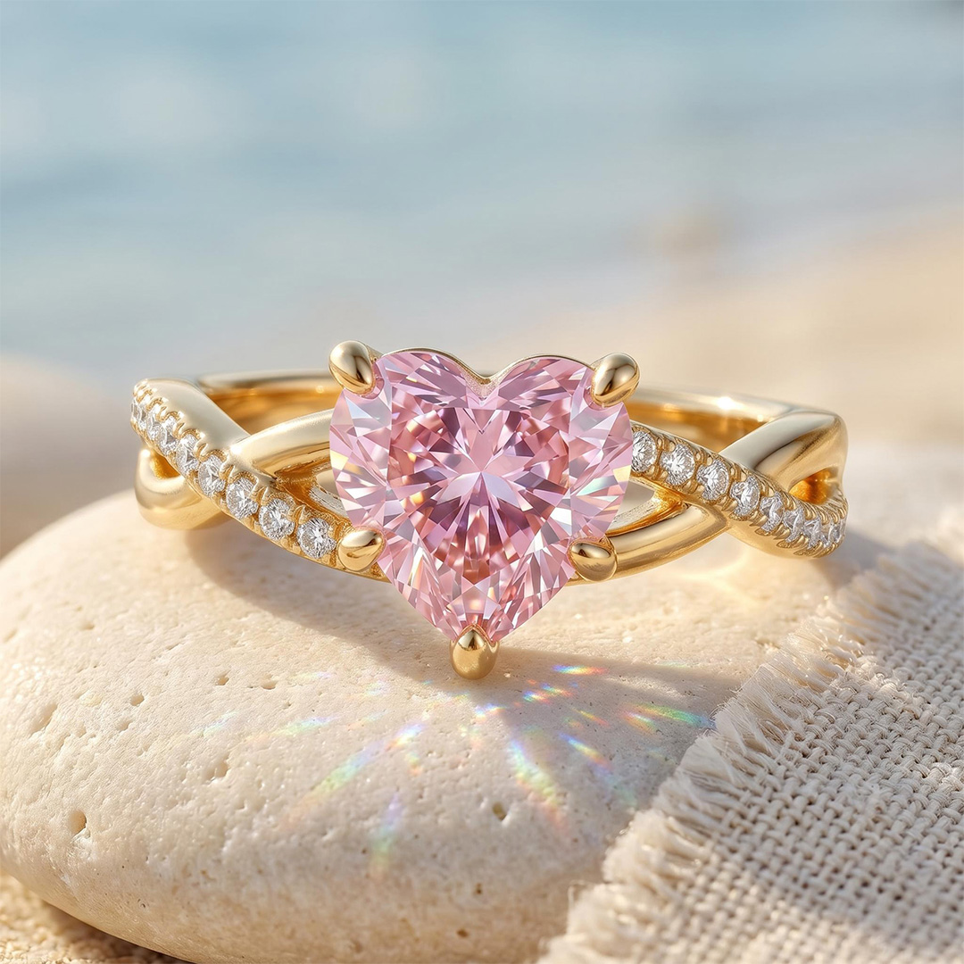 2.14ct. tw. Pink Heart Cut Twisted S925 Silver Engagement Ring 2.14ct. tw. Pink Heart Cut Twisted S925 Silver Engagement Ring