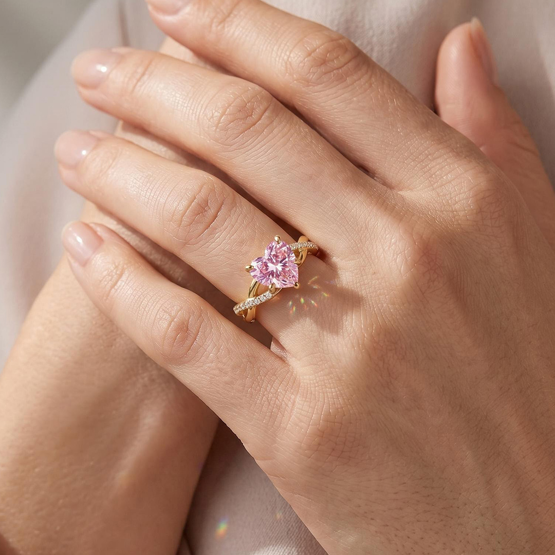 2.14ct. tw. Pink Heart Cut Twisted S925 Silver Engagement Ring 2.14ct. tw. Pink Heart Cut Twisted S925 Silver Engagement Ring