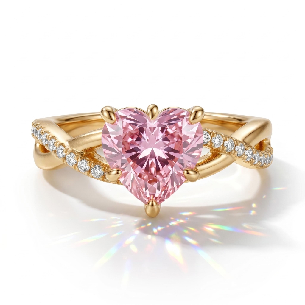 2.14ct. tw. Pink Heart Cut Twisted S925 Silver Engagement Ring 2.14ct. tw. Pink Heart Cut Twisted S925 Silver Engagement Ring