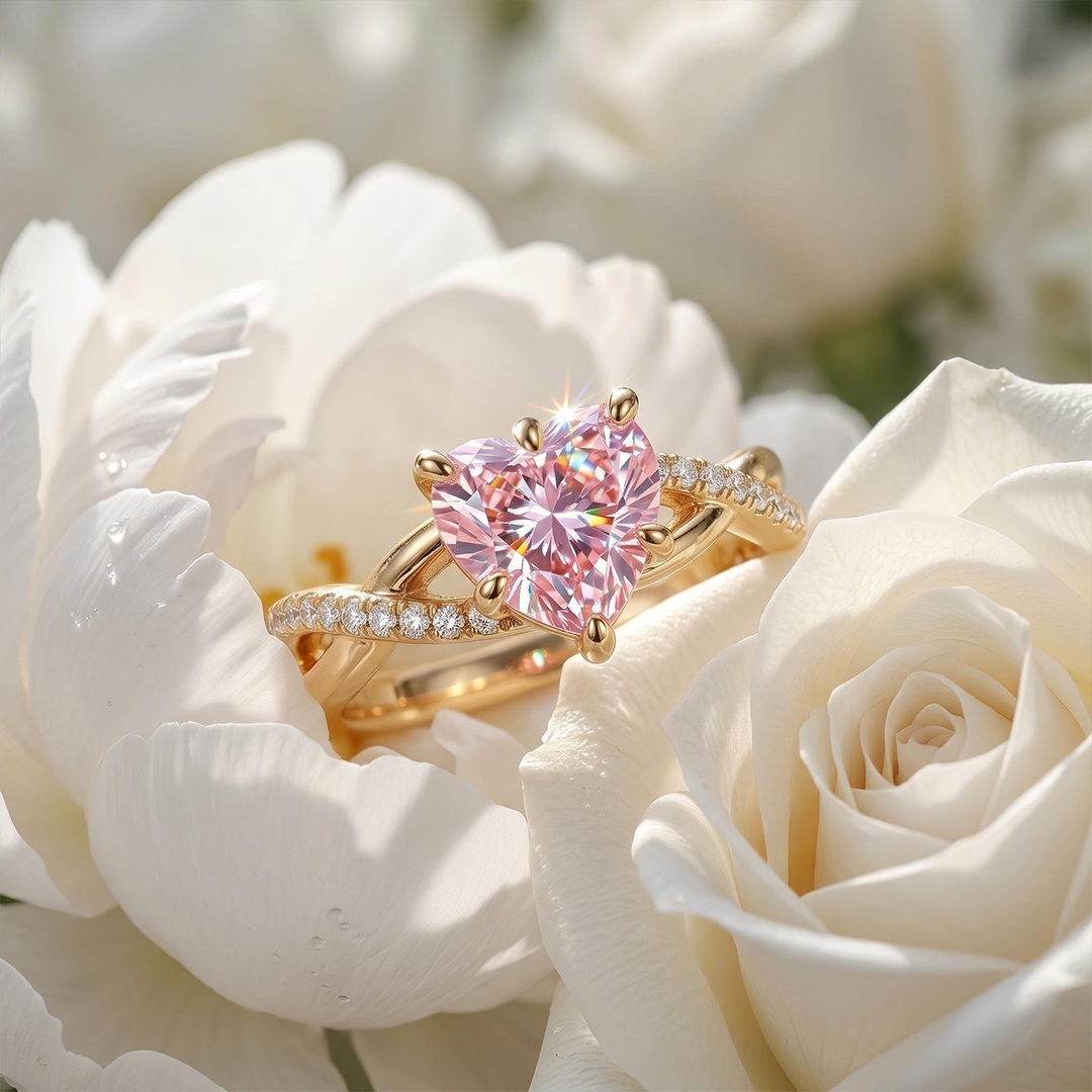 2.14ct. tw. Pink Heart Cut Twisted S925 Silver Engagement Ring 2.14ct. tw. Pink Heart Cut Twisted S925 Silver Engagement Ring