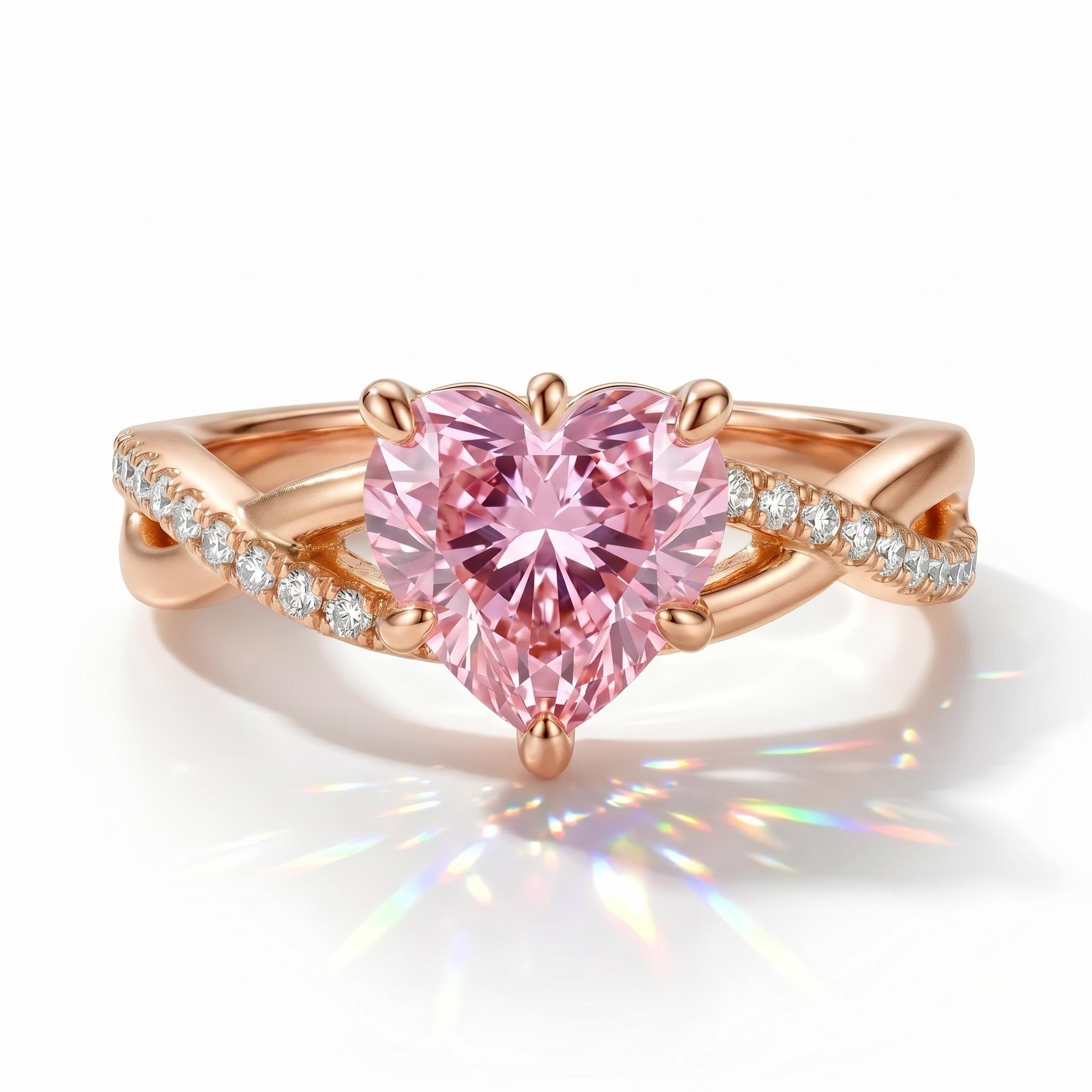 2.14ct. tw. Pink Heart Cut Twisted S925 Silver Engagement Ring 2.14ct. tw. Pink Heart Cut Twisted S925 Silver Engagement Ring