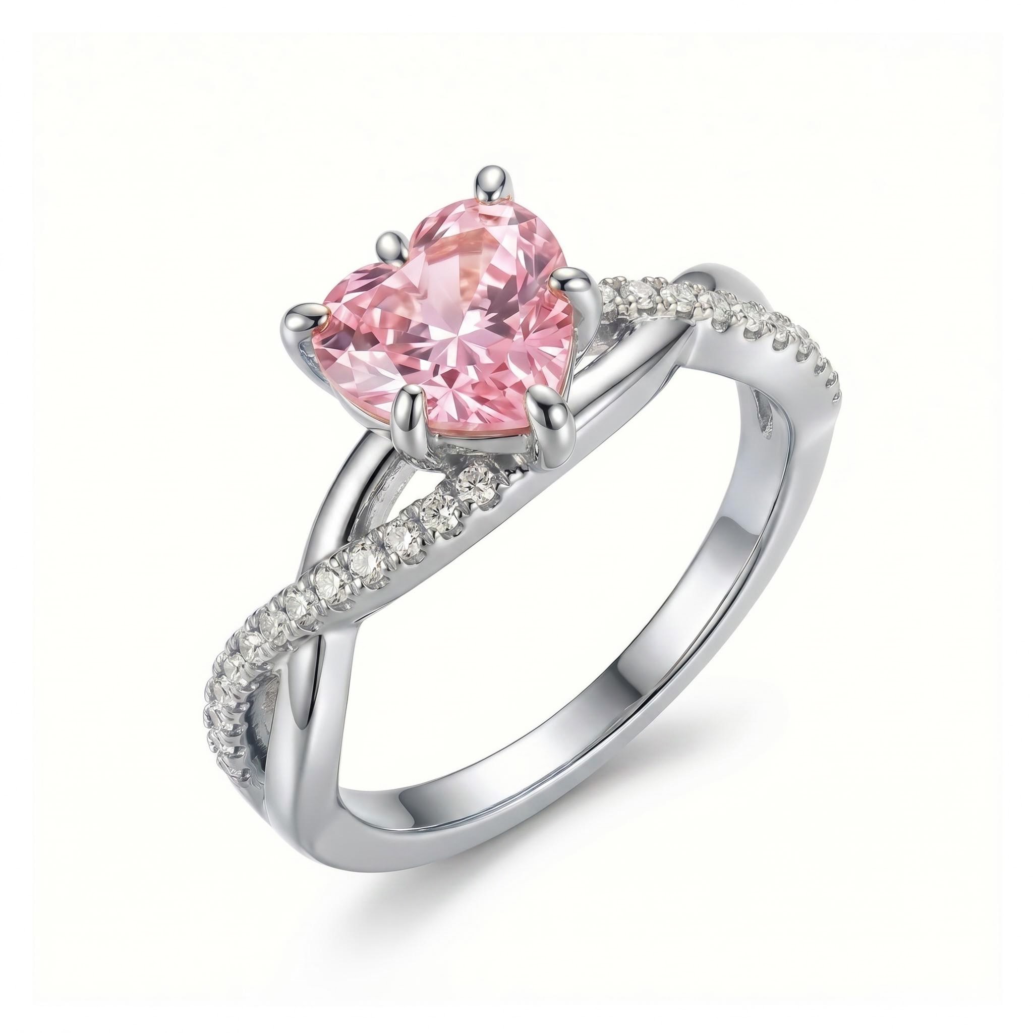 2.14ct. tw. Pink Heart Cut Twisted S925 Silver Engagement Ring 2.14ct. tw. Pink Heart Cut Twisted S925 Silver Engagement Ring