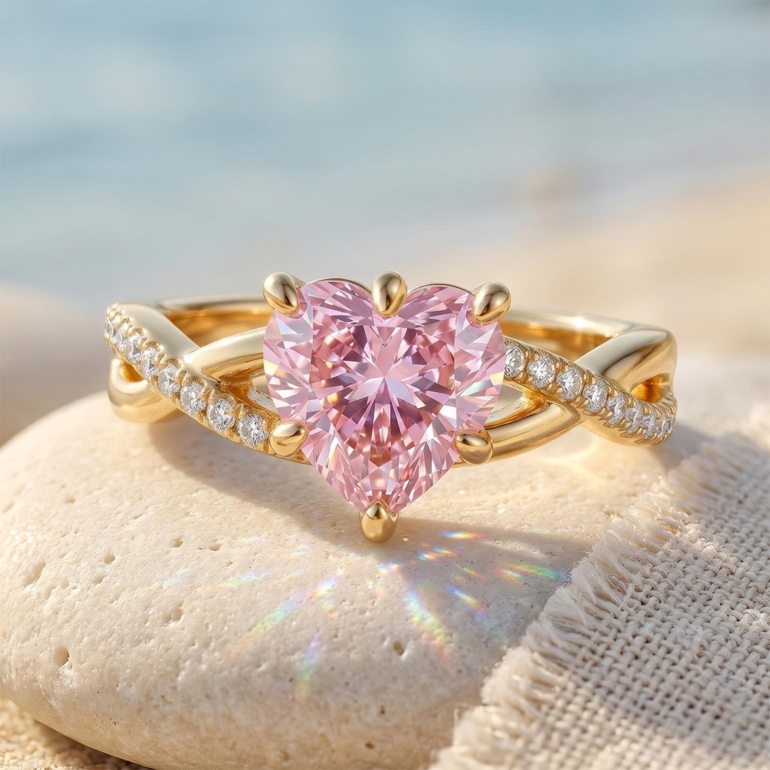 2.14ct. tw. Pink Heart Cut Twisted S925 Silver Engagement Ring 2.14ct. tw. Pink Heart Cut Twisted S925 Silver Engagement Ring