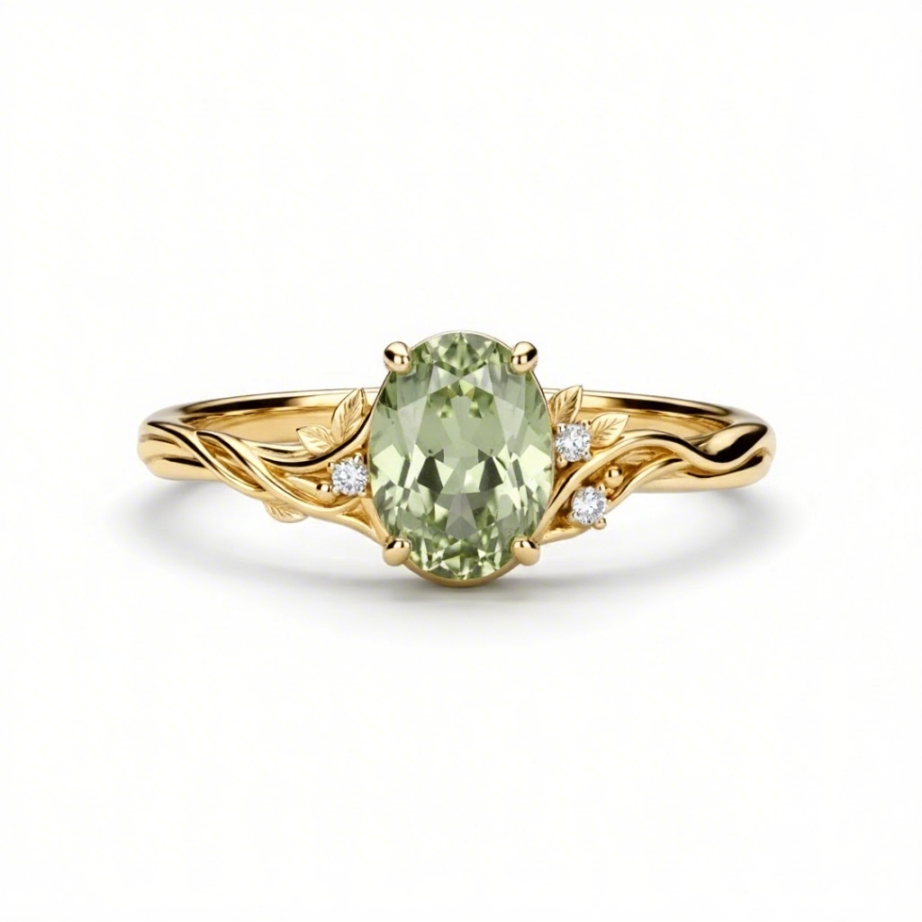 2.06Ct CTW Vine & Leaf Motif Green Oval Cut S925 Silver Engagement Ring 2.06Ct CTW Vine & Leaf Motif Green Oval Cut S925 Silver Engagement Ring