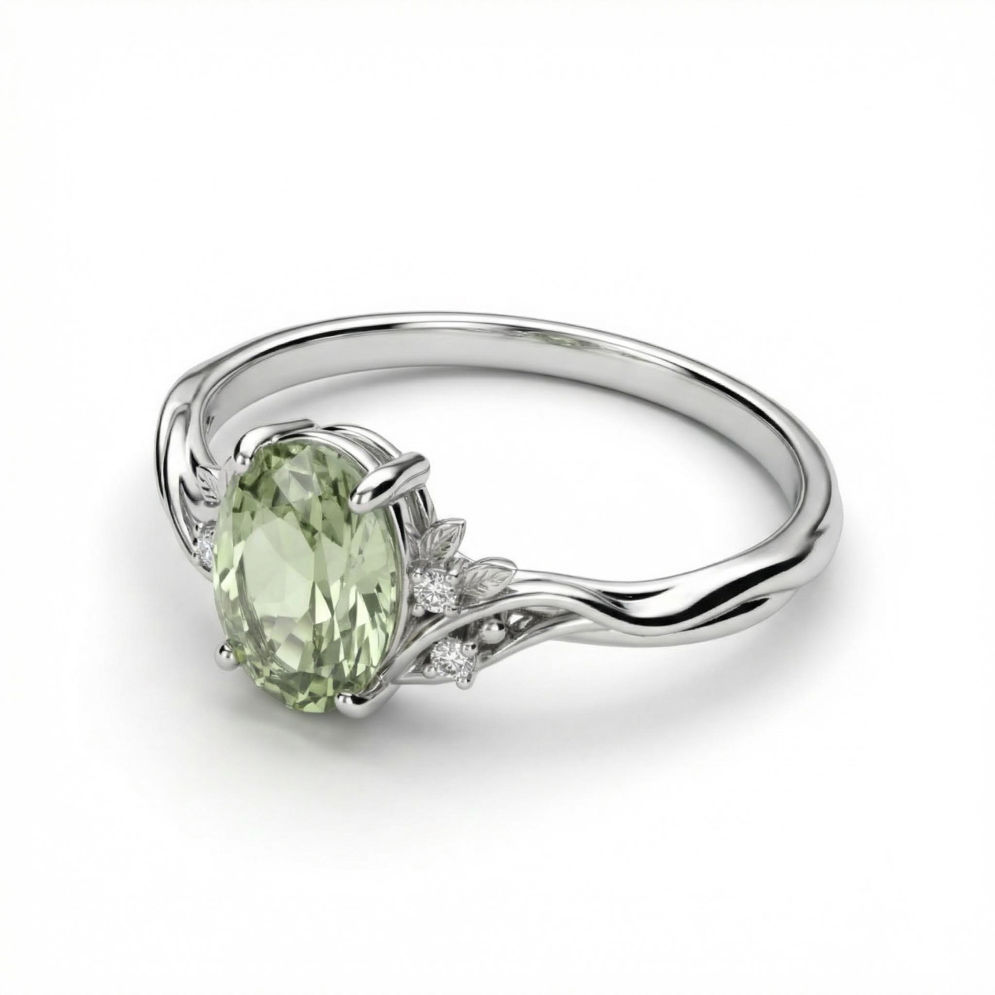 2.05ct. tw. Vine & Leaf Motif Green Oval Cut S925 Silver Engagement Ring