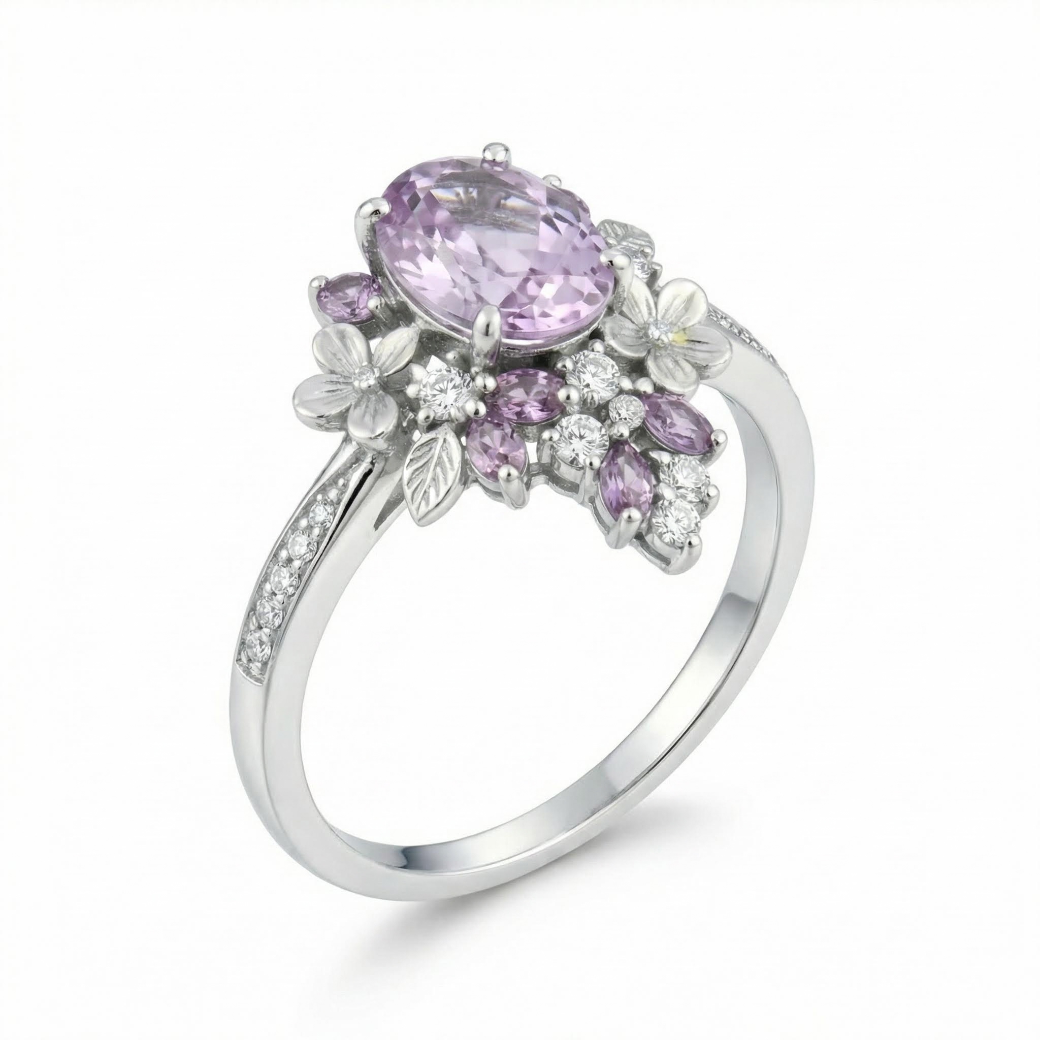2.2Ct CTW Wisteria Blooming Design Light Purple Oval Cut S925 Silver Wedding & Daily Ring 2.2Ct CTW Wisteria Blooming Design Light Purple Oval Cut S925 Silver Wedding & Daily Ring