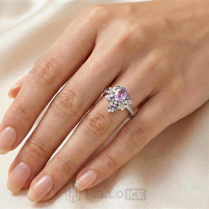 1.87ct. tw. Wisteria Blooming Design Light Purple Oval Cut S925 Silver Wedding & Daily Ring 1.87ct. tw. Wisteria Blooming Design Light Purple Oval Cut S925 Silver Wedding & Daily Ring