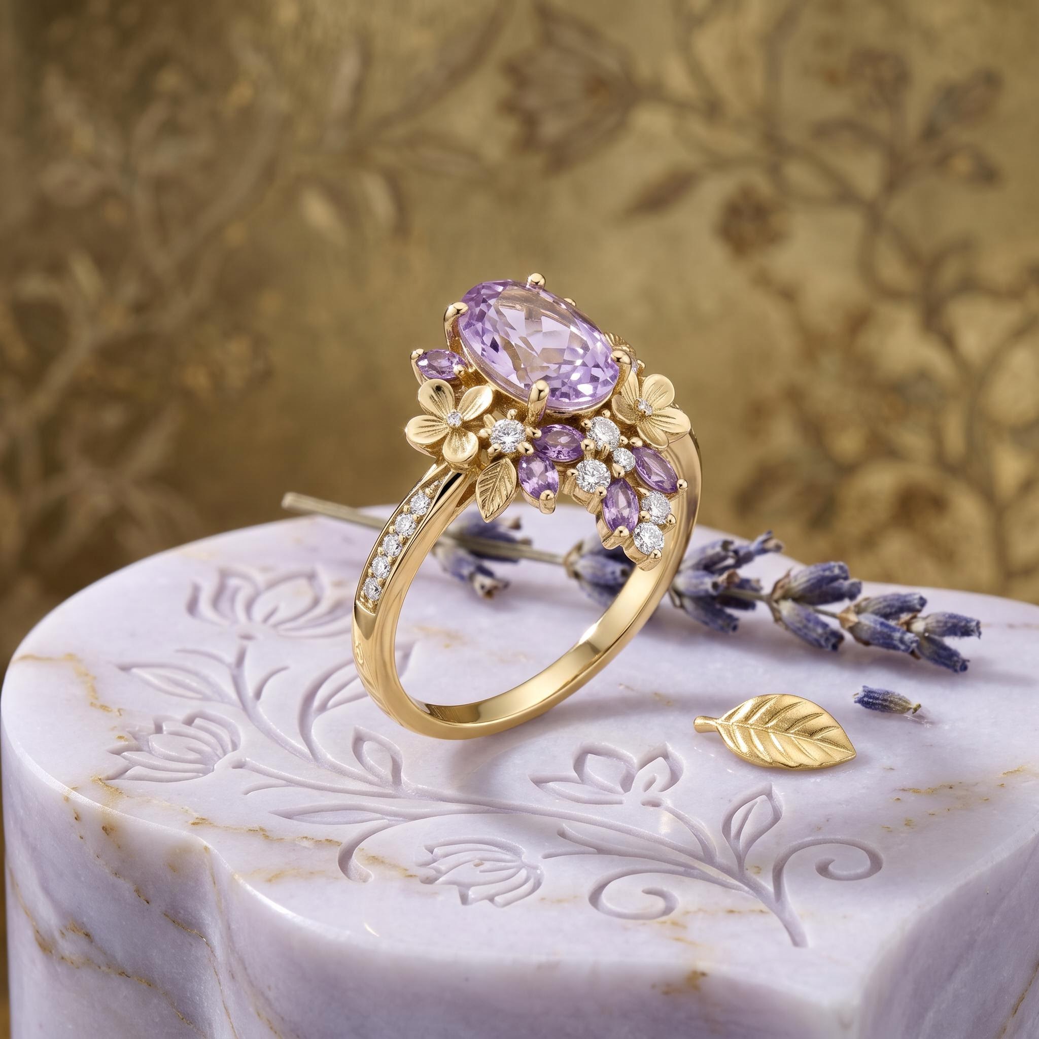 1.87ct. tw. Wisteria Blooming Design Light Purple Oval Cut S925 Silver Wedding & Daily Ring