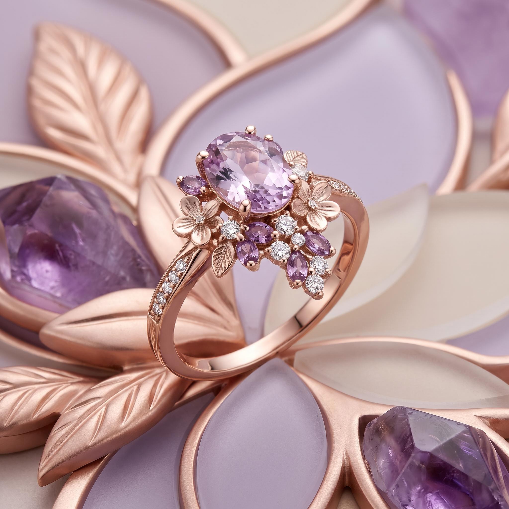 1.87ct. tw. Wisteria Blooming Design Light Purple Oval Cut S925 Silver Wedding & Daily Ring