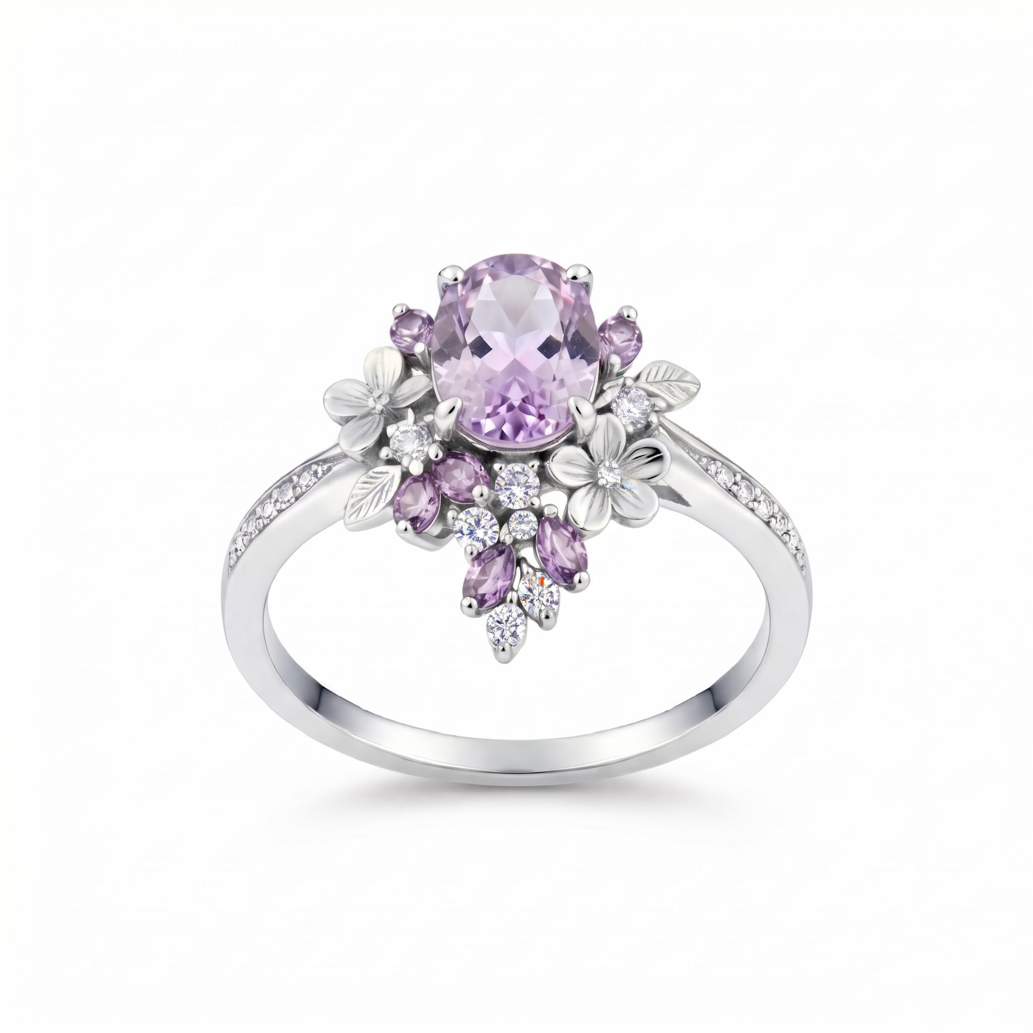 1.87ct. tw. Wisteria Blooming Design Light Purple Oval Cut S925 Silver Wedding & Daily Ring