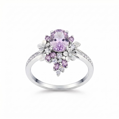 1.87ct. tw. Wisteria Blooming Design Light Purple Oval Cut S925 Silver Wedding & Daily Ring 1.87ct. tw. Wisteria Blooming Design Light Purple Oval Cut S925 Silver Wedding & Daily Ring