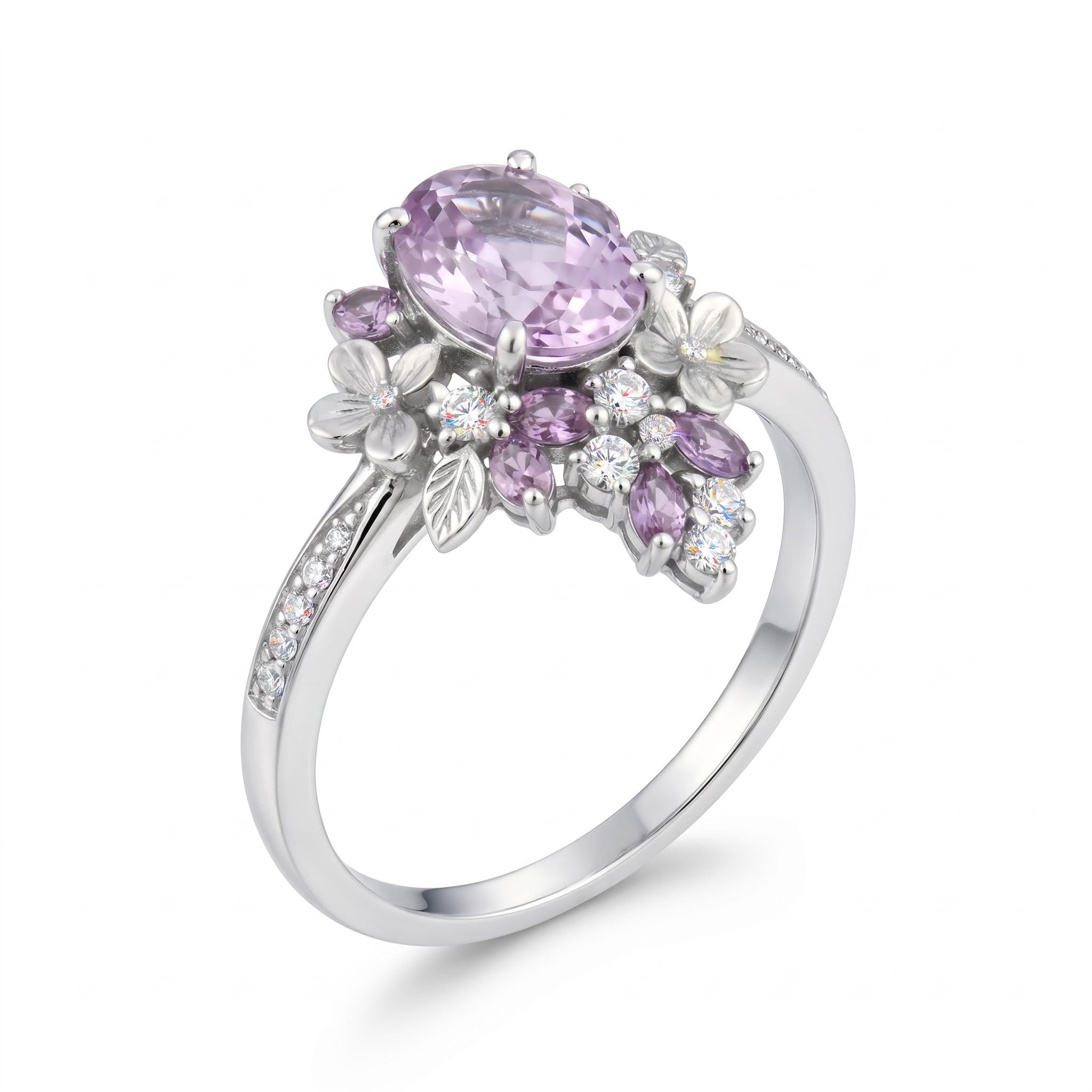 1.87ct. tw. Wisteria Blooming Design Light Purple Oval Cut S925 Silver Wedding & Daily Ring