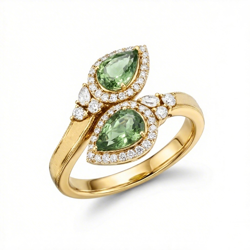 2.4Ct CTW Asymmetrical Green Pear Cut S925 Silver Engagement Ring 2.4Ct CTW Asymmetrical Green Pear Cut S925 Silver Engagement Ring