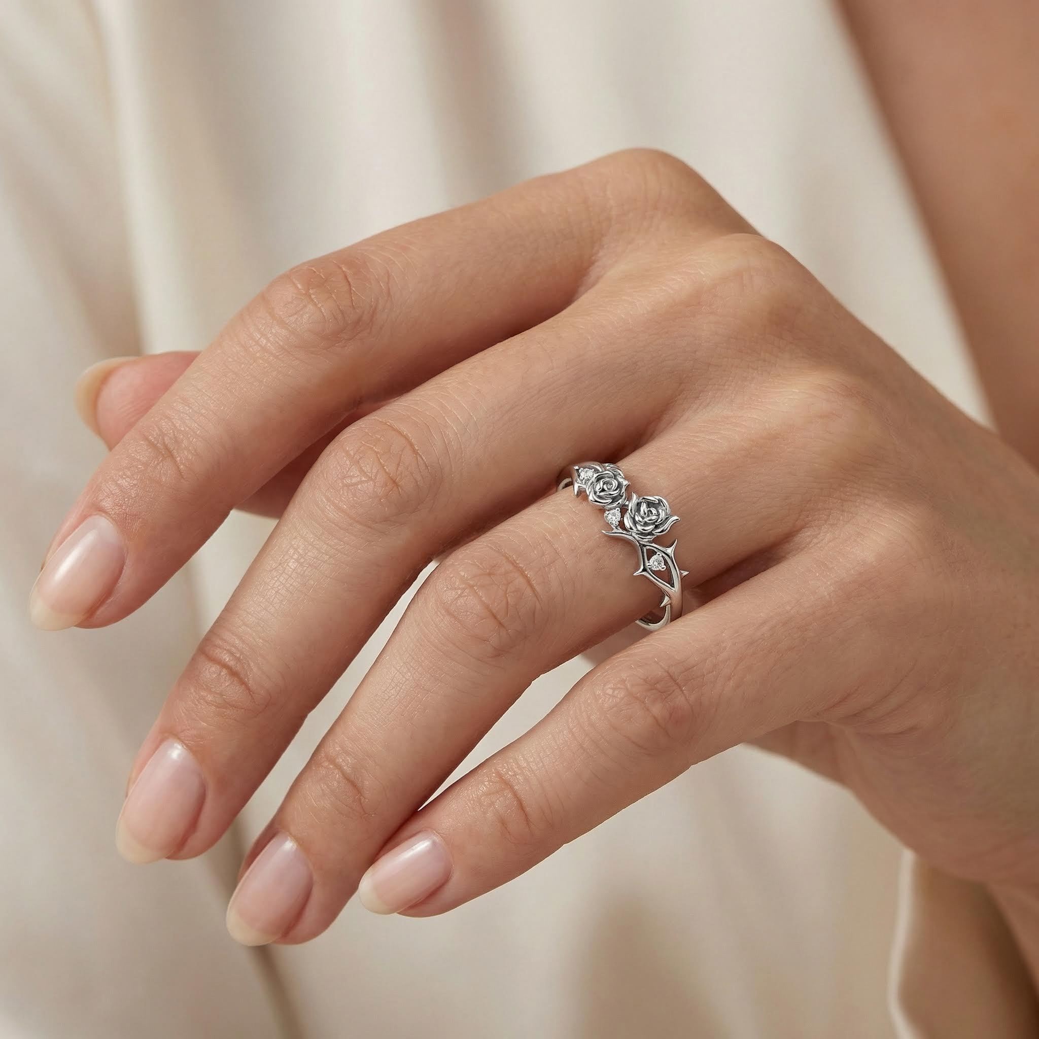 Rose Thorn VVS Moissanite S925 Silver Daily Ring