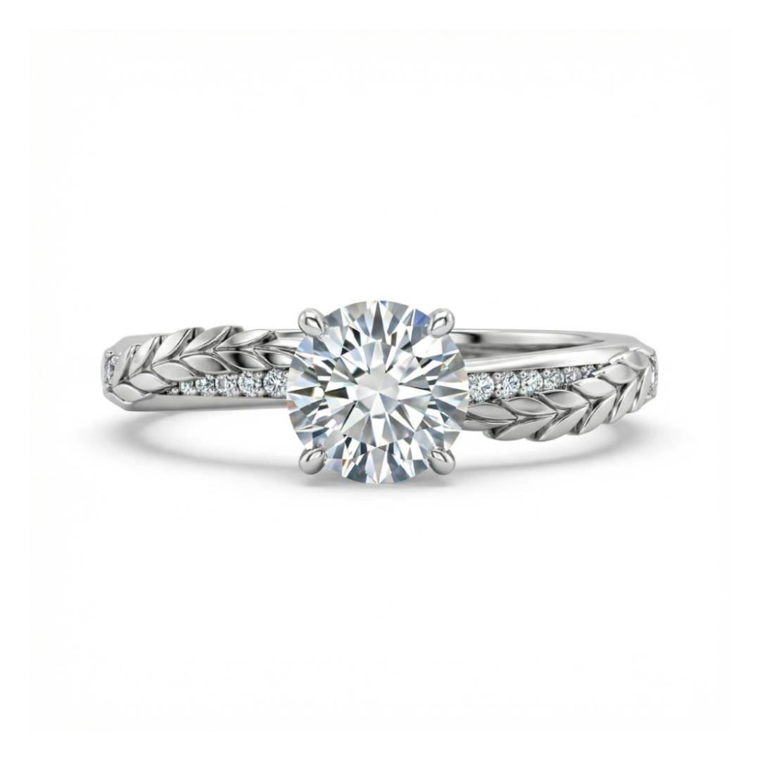 2.03Ct CTW Wheat-Cloud White Round Cut VVS Moissanite S925 Silver Engagement Ring 2.03Ct CTW Wheat-Cloud White Round Cut VVS Moissanite S925 Silver Engagement Ring