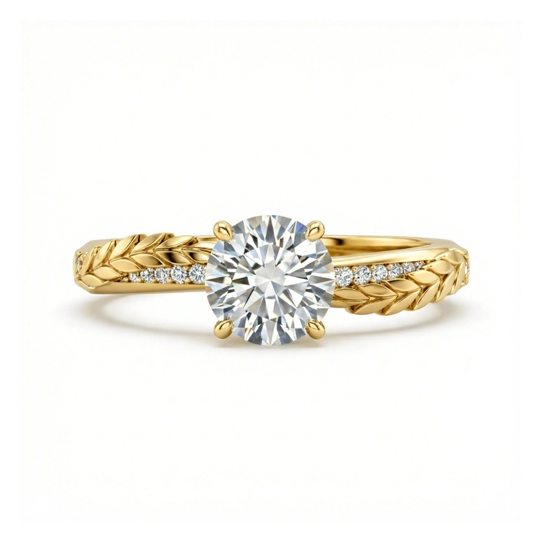 2.03Ct CTW Wheat-Cloud White Round Cut VVS Moissanite S925 Silver Engagement Ring 2.03Ct CTW Wheat-Cloud White Round Cut VVS Moissanite S925 Silver Engagement Ring