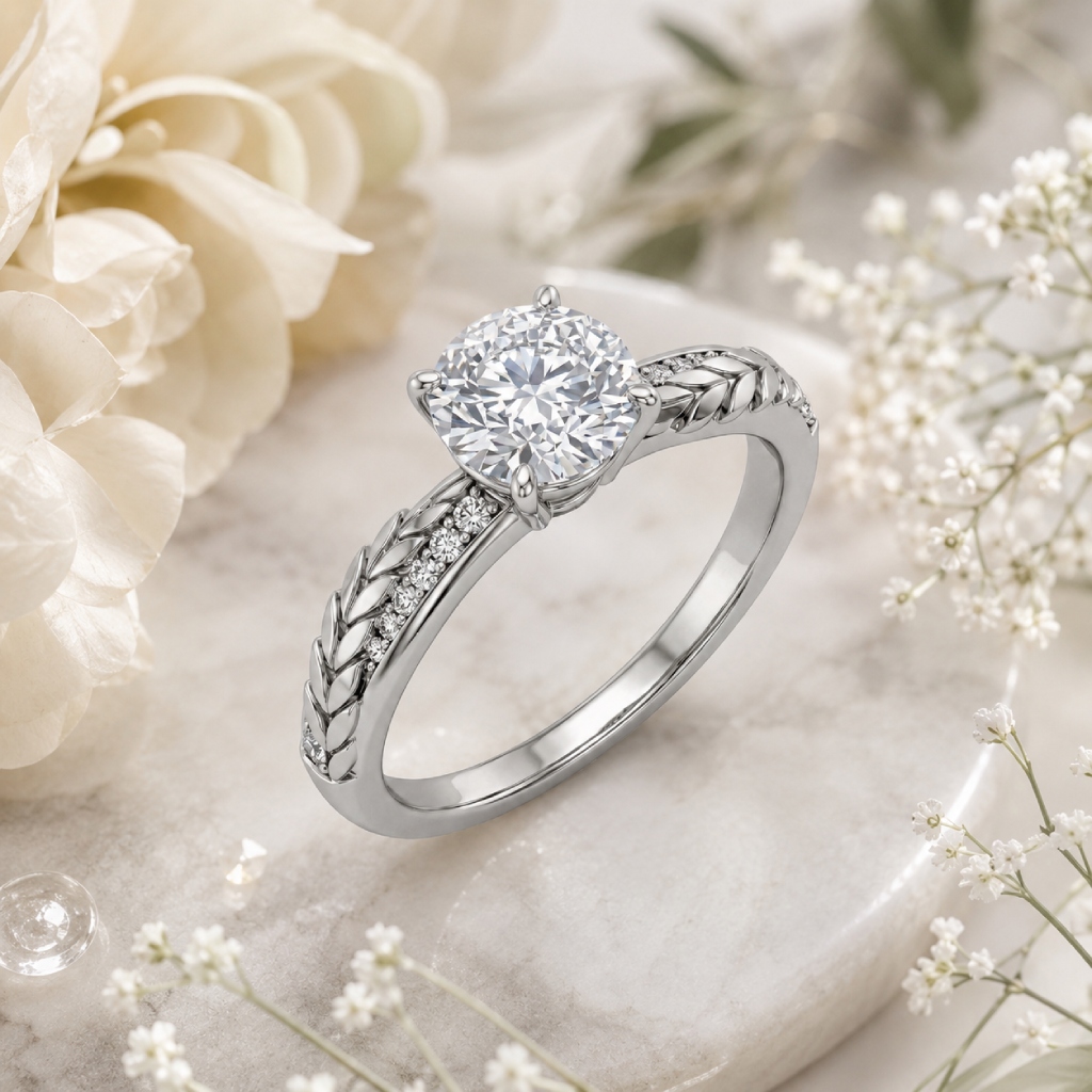 2.1 ct.tw. Round 4-Prong Wheat Solitaire Engagement Ring