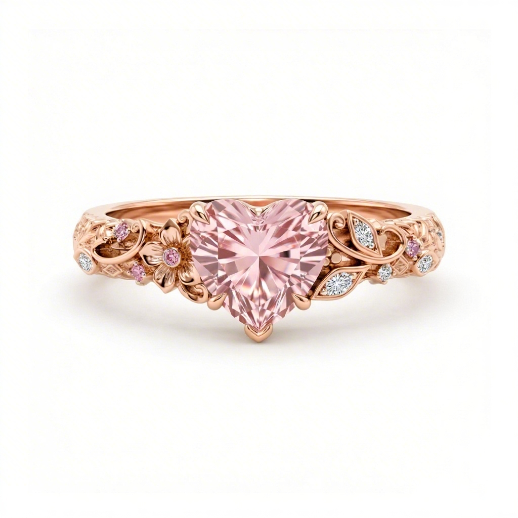 2.1Ct CTW Floral Pink Heart Cut S925 Silver Engagement Ring 2.1Ct CTW Floral Pink Heart Cut S925 Silver Engagement Ring