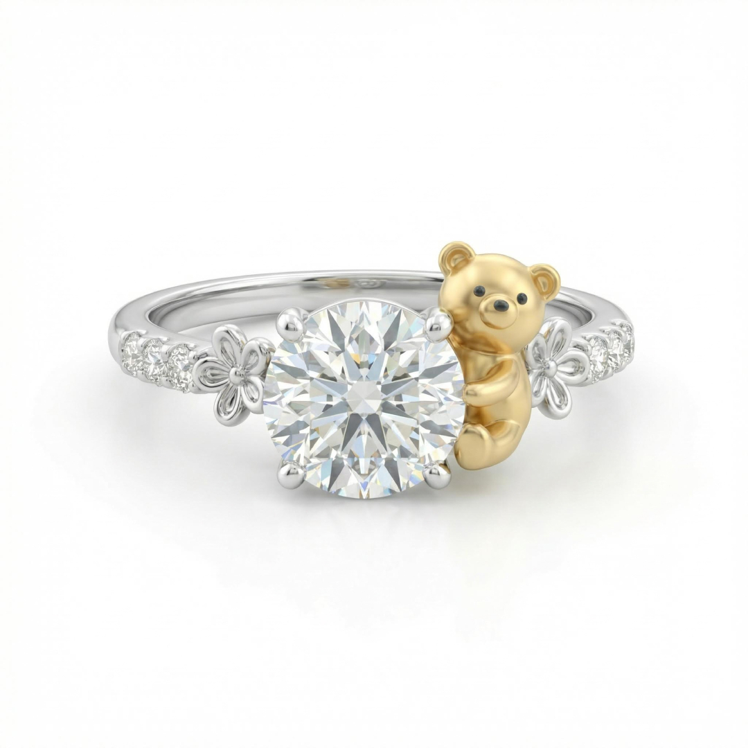 2.2Ct CTW Bear with White Round Cut VVS Moissanite S925 Silver Engagement Ring 2.2Ct CTW Bear with White Round Cut VVS Moissanite S925 Silver Engagement Ring