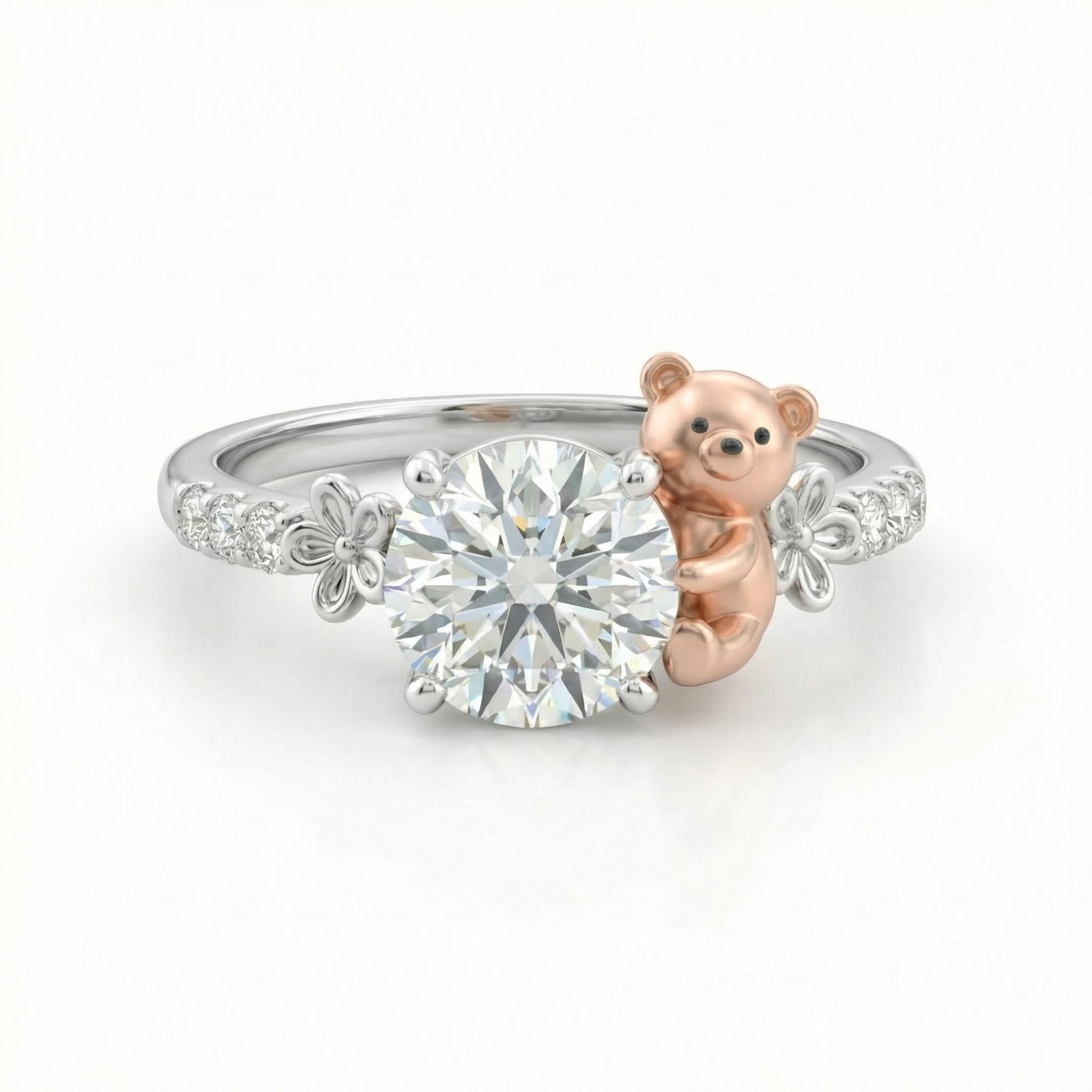 2.2Ct CTW Bear with White Round Cut VVS Moissanite S925 Silver Engagement Ring 2.2Ct CTW Bear with White Round Cut VVS Moissanite S925 Silver Engagement Ring