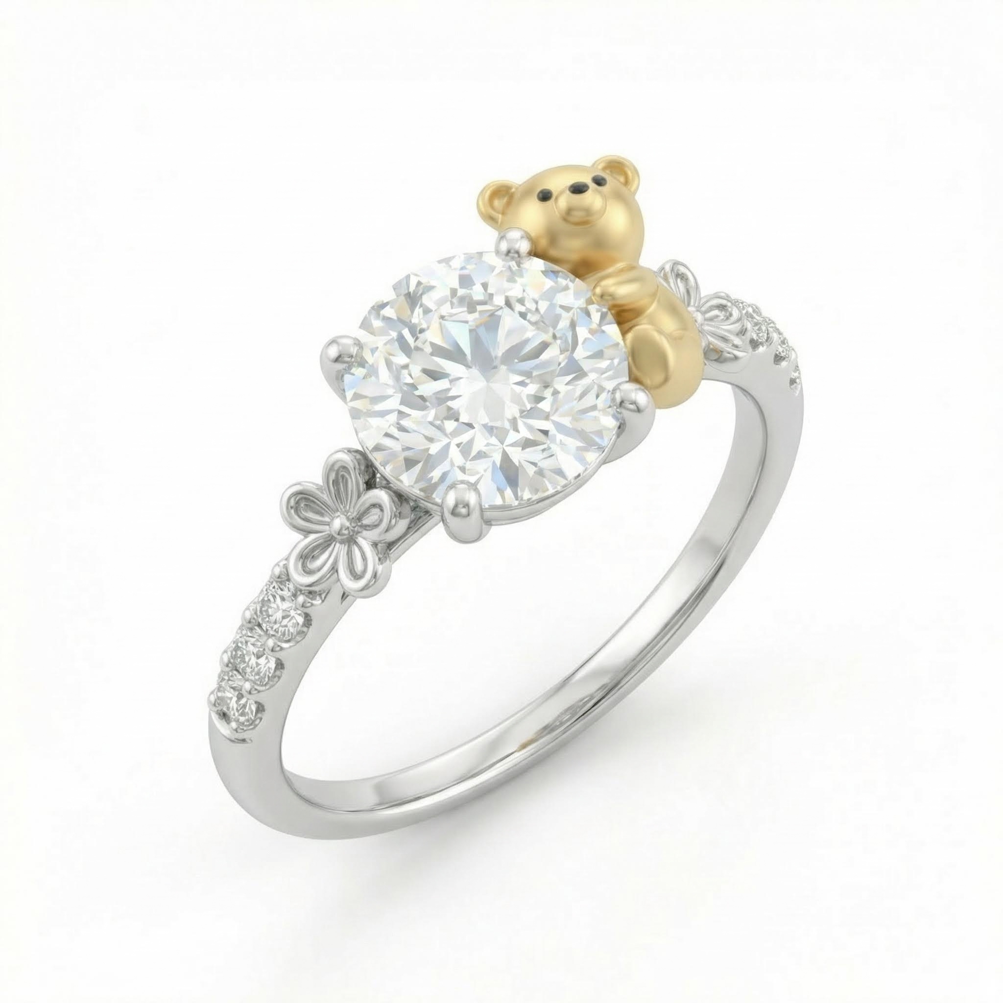 2.2Ct CTW Bear with White Round Cut VVS Moissanite S925 Silver Engagement Ring 2.2Ct CTW Bear with White Round Cut VVS Moissanite S925 Silver Engagement Ring