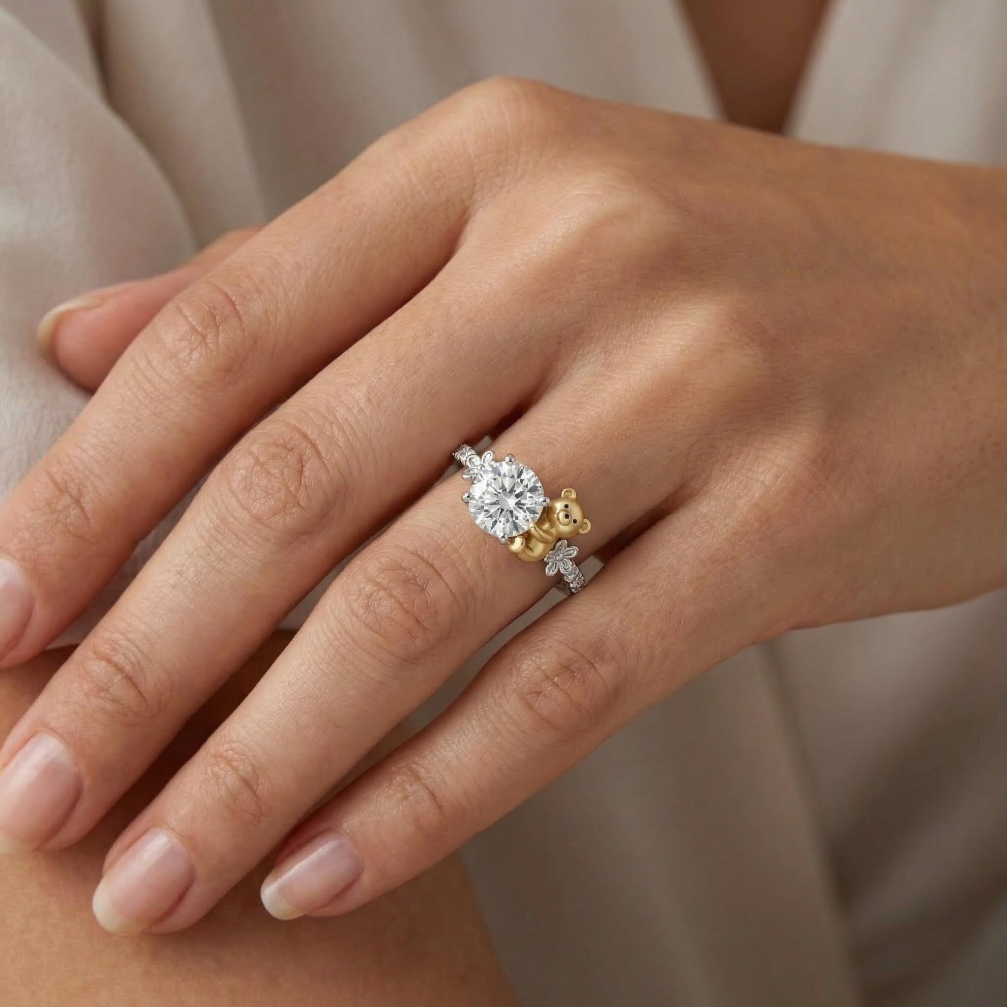 2.2Ct CTW Bear with White Round Cut VVS Moissanite S925 Silver Engagement Ring 2.2Ct CTW Bear with White Round Cut VVS Moissanite S925 Silver Engagement Ring