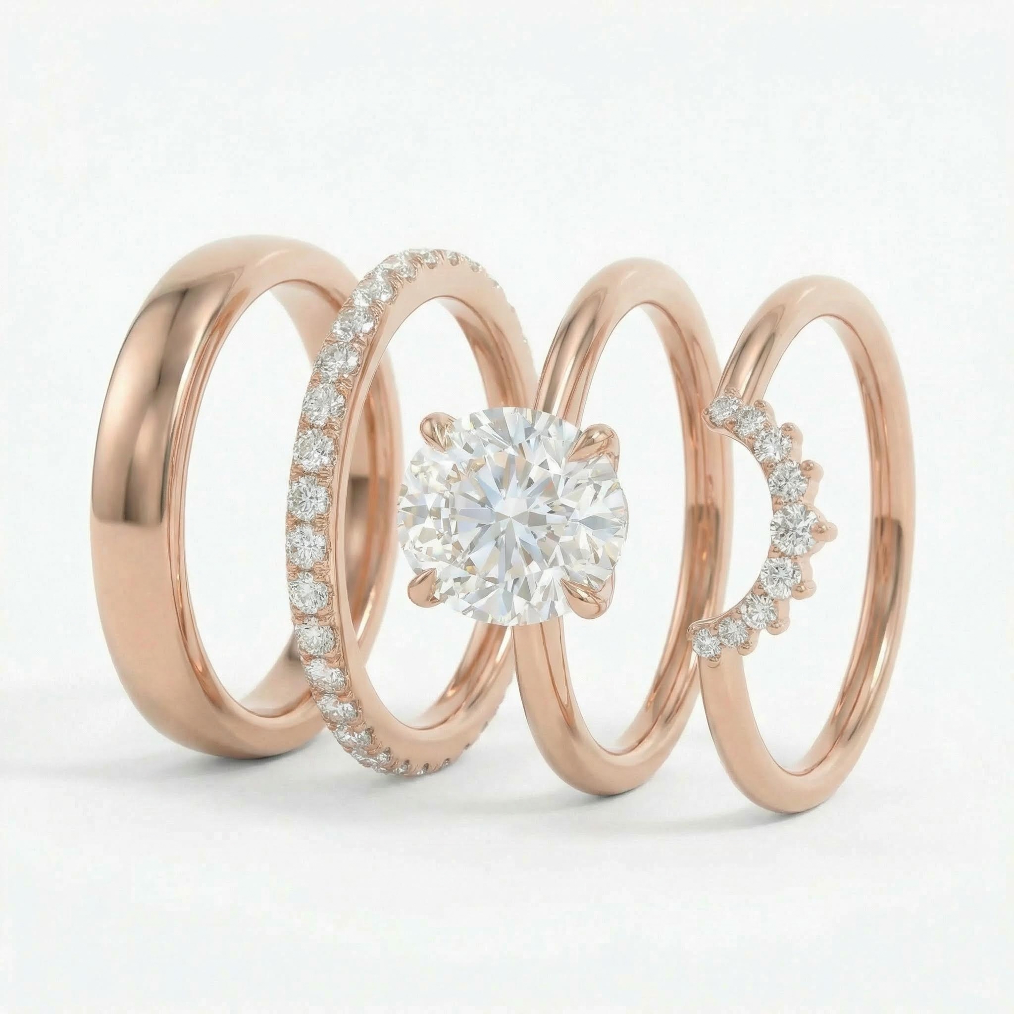 3.2ct CTW Stackable Oval Cut VVS Moissanite S925 Silver Wedding Ring Set-4pcs