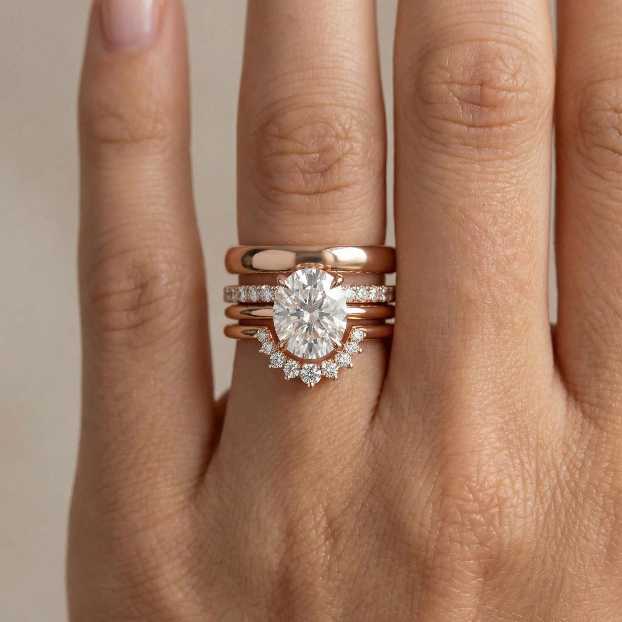 3.2ct CTW Stackable Oval Cut VVS Moissanite S925 Silver Wedding Ring Set-4pcs