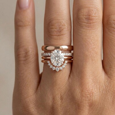 3.2ct. tw. Stackable Oval Cut VVS Moissanite S925 Silver Wedding Ring Set-4pcs